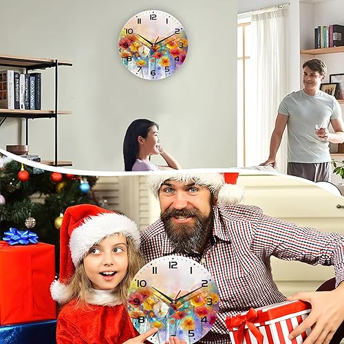 Miniatura 7 de Reloj para sala de estar, reloj de pared vintage con flores salvajes, reloj de pared de madera vintage, silencioso, sin tictac, funciona con pilas,