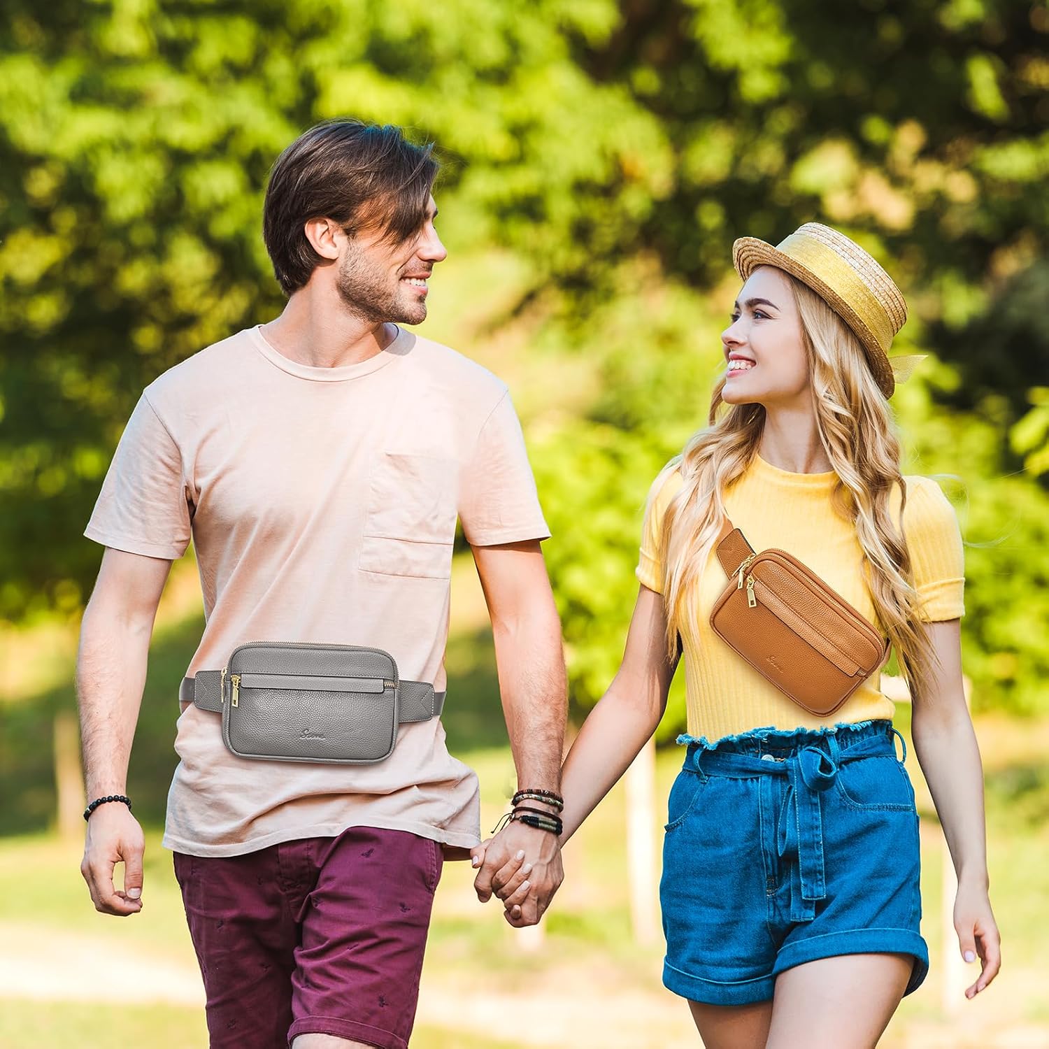 S-ZONE Fanny Packs for Women Genuine Leather RFID Blocking Crossbody Bags Purses Sling Waist Chest Bag Gifts Travel Running Adjustable Strap Men