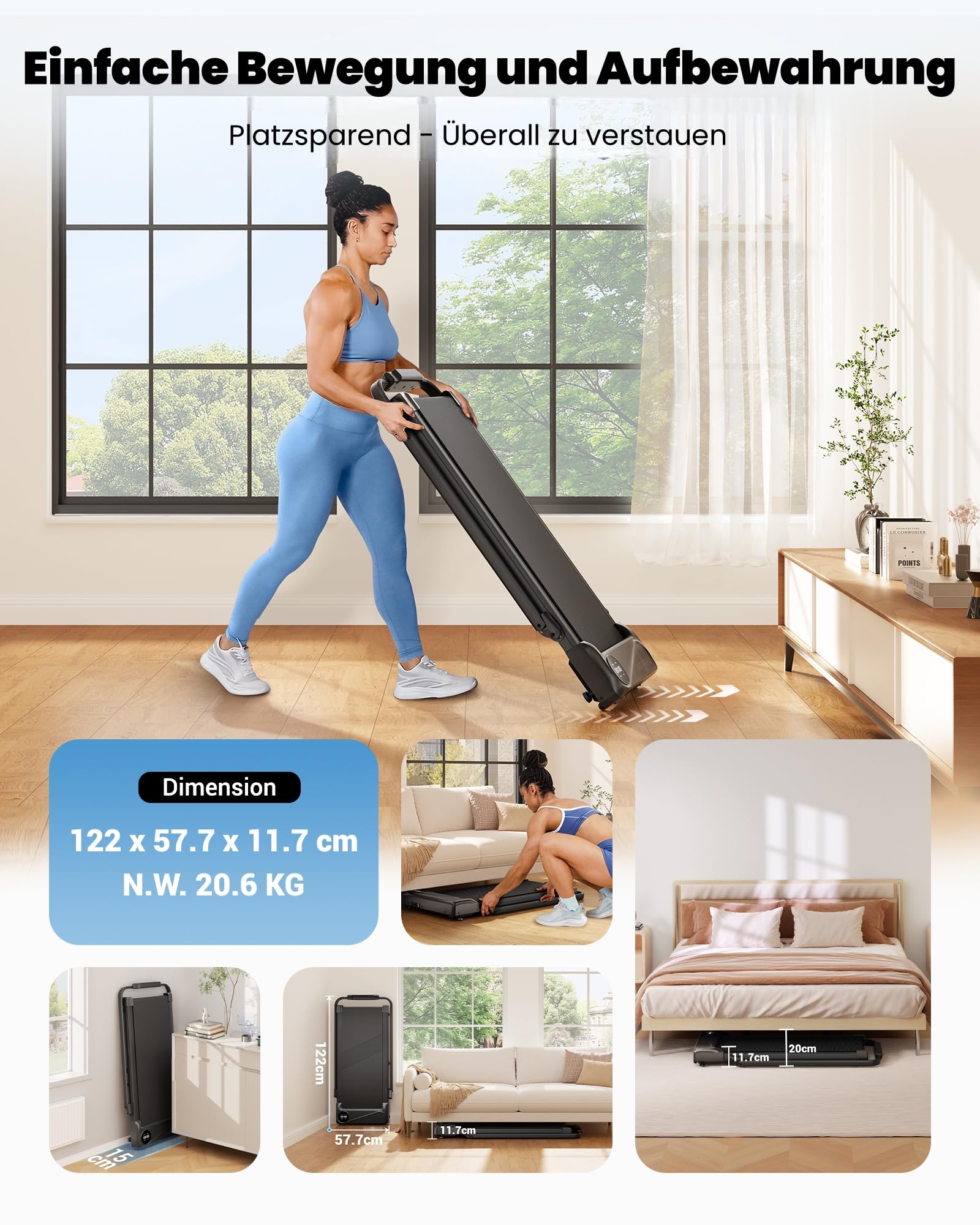 THERUN Laufband für Zuhause Klappbar, Walking Pad Leise mit Handlauf&LED-Anzeige, Treadmill bis 10 km/h,Doppelte Stoßdämpfung Laufband Schreibtisch für Zuhause&Büro, Keine Montage Erforderlich