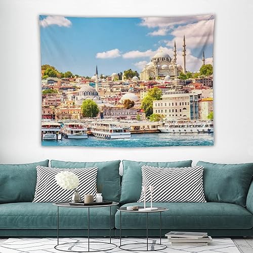 Miniatura 3 de Tapiz de paisaje con cuerno dorado de la Bahía de Estambul de 60 x 80 pulgadas, tapiz estético para colgar en la pared, decoración del hogar,