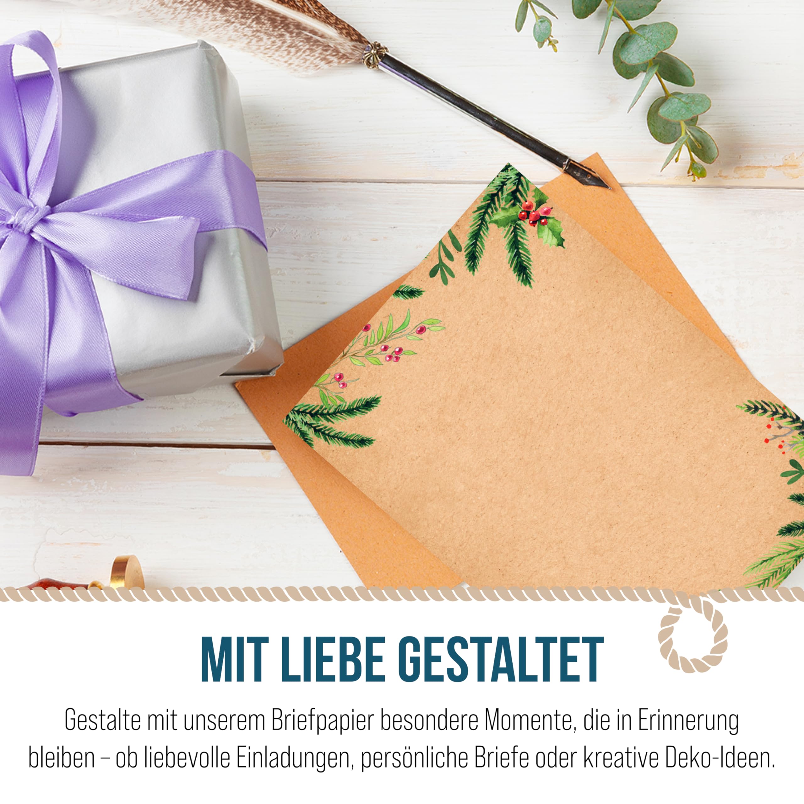 Briefpapier kraftpapier kerst, 50 vellen