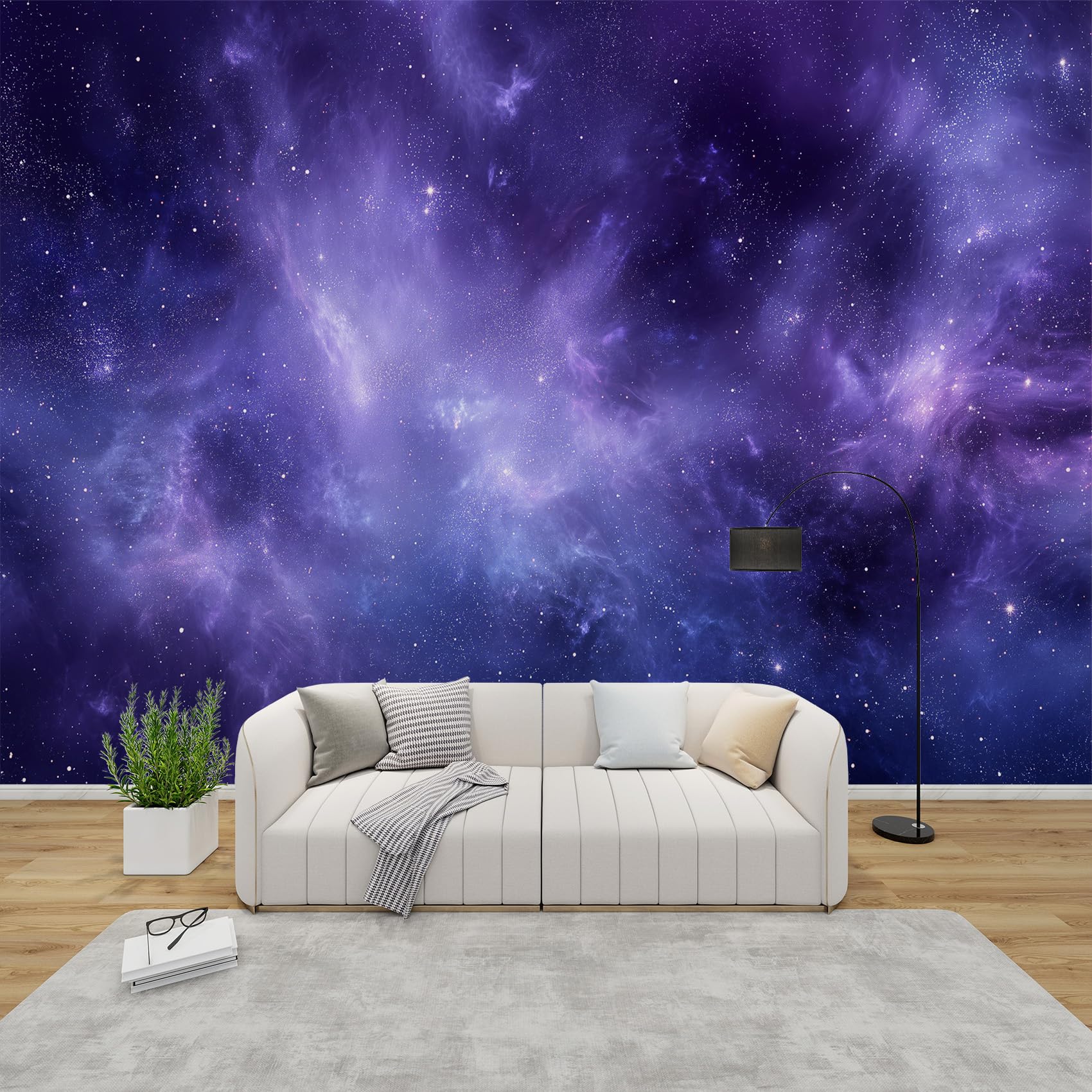 AevuCub Starry Sky Wallpaper for Living Room - Purple Nebula Starry Night Wall Murals for Bedrooms, Kids Fantasy Cosmic Galaxy Wall Art, Non-Woven Photo Wallpaper 3D Effect, 450x315 cm