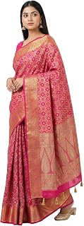 MIMOSA Women’s Rani Raw Silk Saree Woven with Zari Tissue | Banarasi Style Saree | Rich Pallu & Tassels | 6.2 Mtrs