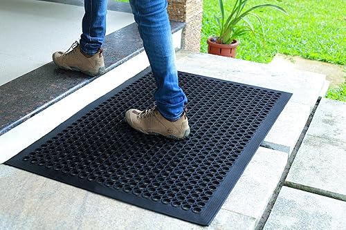 Miniatura 6 de Tapete de goma antifatiga  Paquete de 2 tapetes antideslizantes para interiores y exteriores  Tapete de drenaje de grado comercial resistente