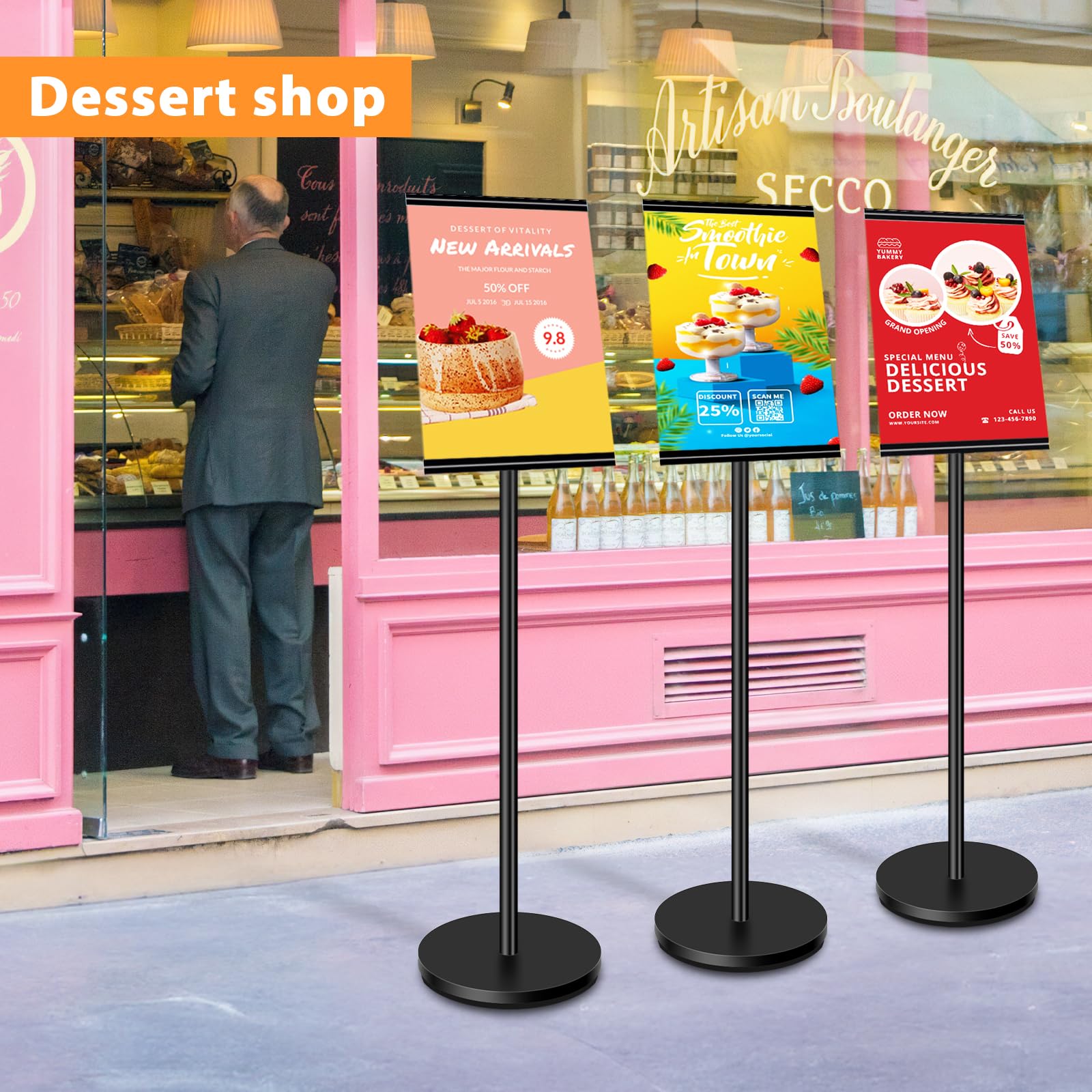 DIN A4 Plakatständer, Höhenverstellbar Infoständer, Schwerlast-Aufsteller, Präsentationsständer für Horizontal & Vertikal, Werbeaufsteller für Büro & Shop, Kundenstopper (A4, Schwarz)