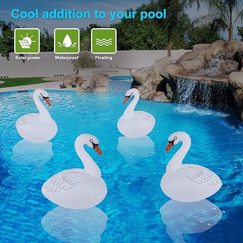 Miniatura 7 de Goallim Luces flotantes de piscina recargables con energía solar, 2 unidades, luces inflables impermeables para piscina de cisne, que brillan en la