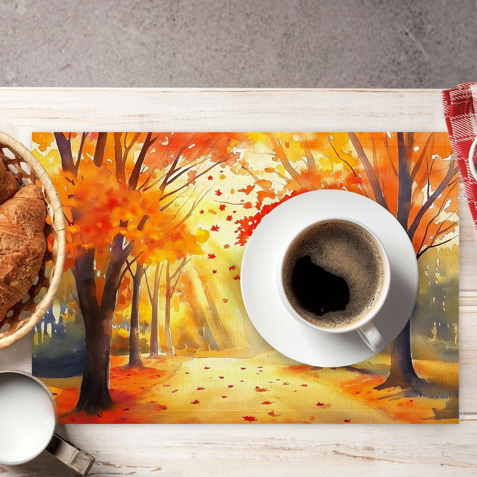 30×45cm Tovaglietta Americana Acquerello in Cotone Lino Rettangolare - Tovagliette Set di 8 Alberi autunnali Resistente al Calore per La Cucina, Il L'Ufficio