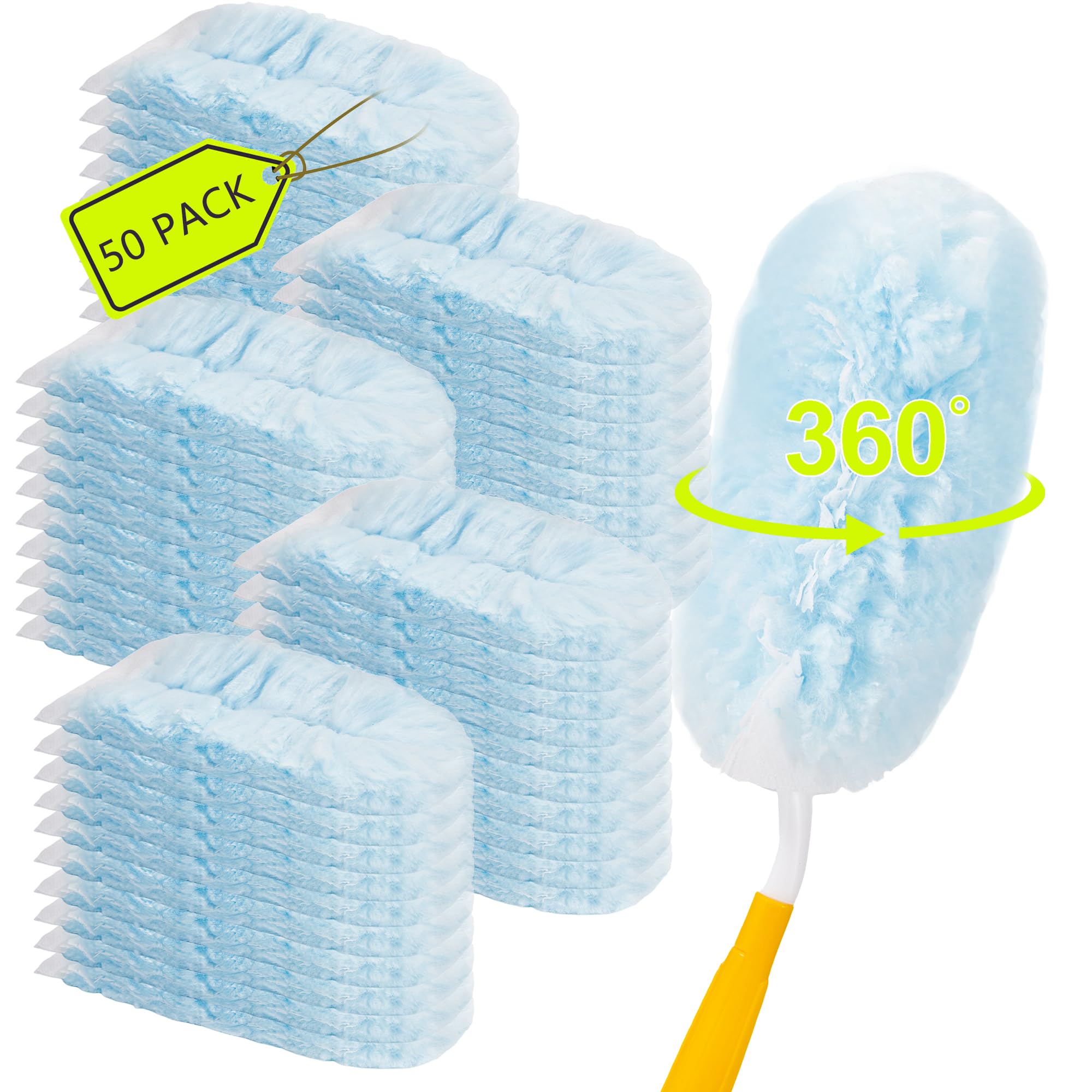 50 Count Duster Refills 360 Heavy Duty Duster Refills ?Compatible with Swiffer? Dusters for Cleaning Home Unscented Disposable Dusters (Blue) (1 Short Handle and 1 Extenda Handle)