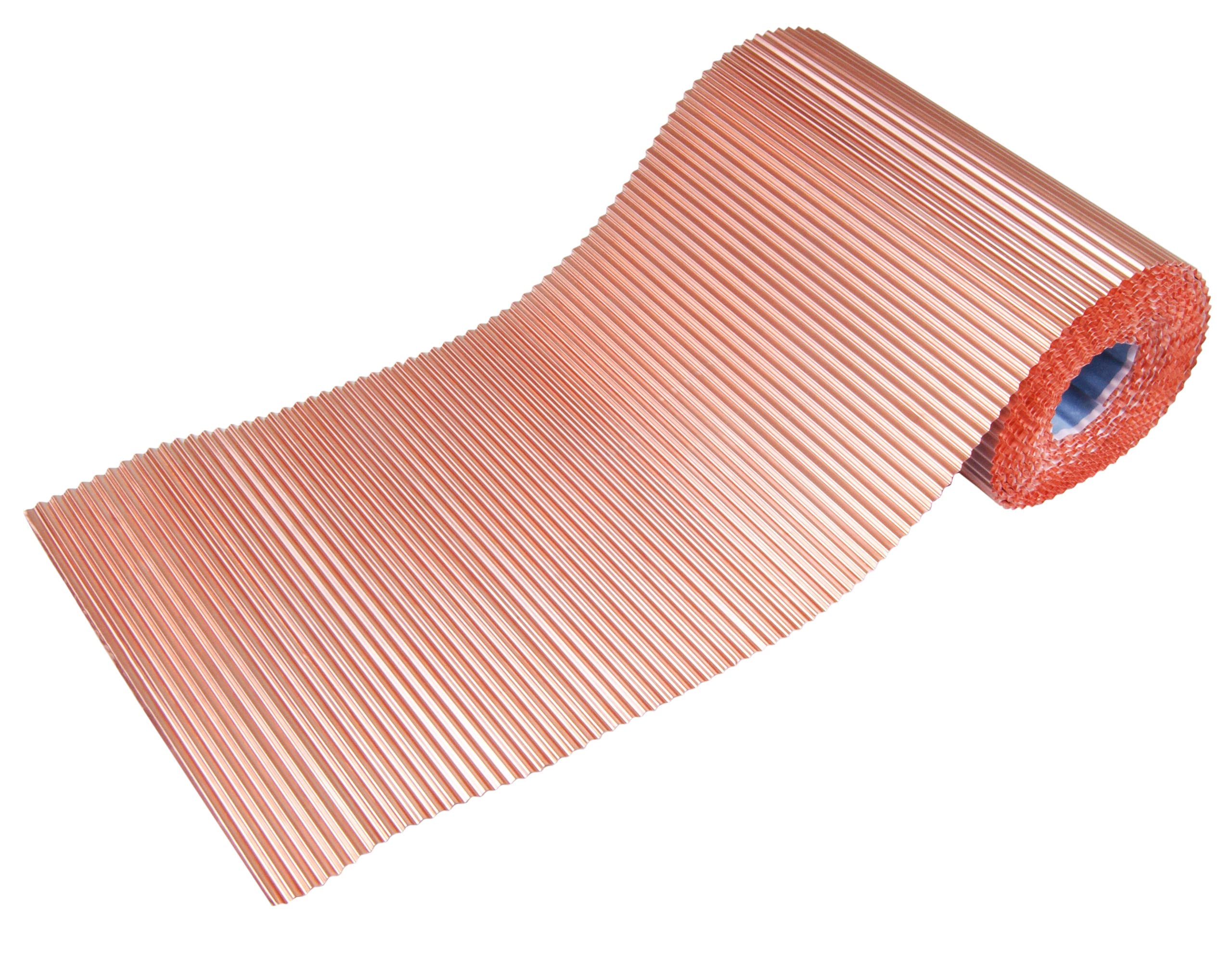 Kaminanschluss Kaminanschlussband Anti Moos, Moos Stop, selbstklebend, Dachentmoosung Wandanschluss Kupfer Rollfirst Kupferrollfirst Kupferband KUPFER - PLISSIERT 300mm / 5mtr.