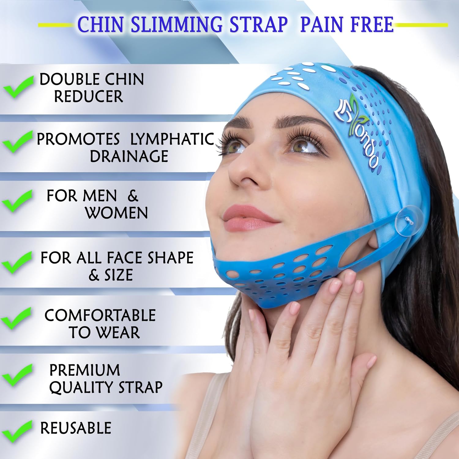 Reusable Double Chin Strap - V Shaped mask - Comfortable Soft TPE Chin Strap – Facial Strap with Headband - One Size Fits All - for Men and Women
