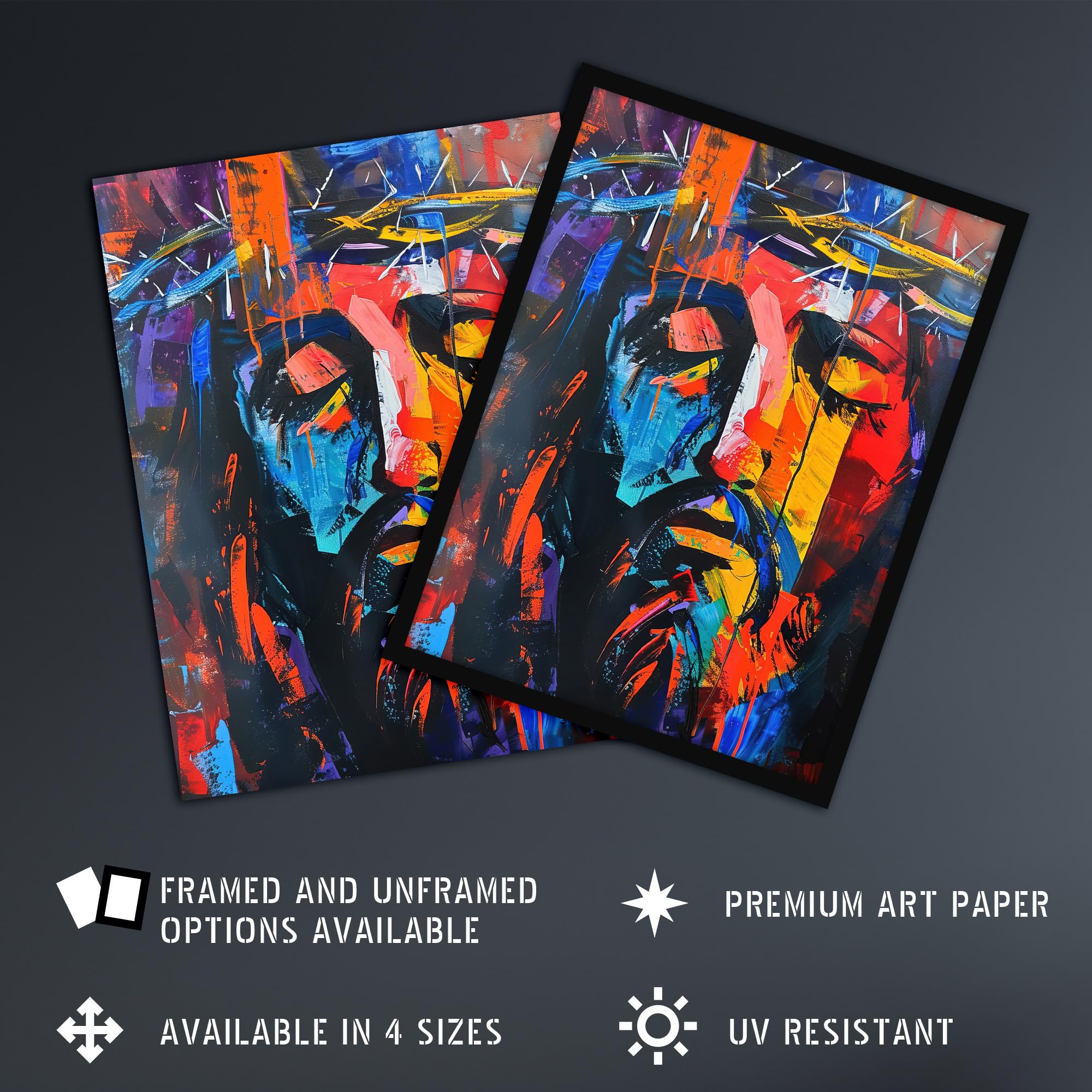 Artery8 Jesus Portrait Thorn Crown Modern Portrait Living Room Extra Large XL Wall Art Poster Print, Unframed 24X32", 81L x 61W cm - Image 2