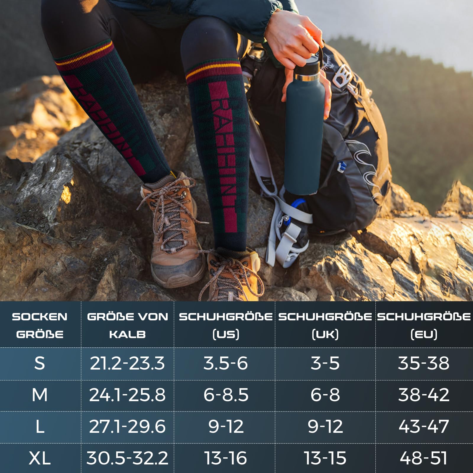 Lana Merino Termiche Calzini Sci Uomo 43-46, Tieniti al Caldo, Traspiranti, Ad Asciugatura Rapida, Compressione Snowboard Calze Sci Uomo (2 Paia)
