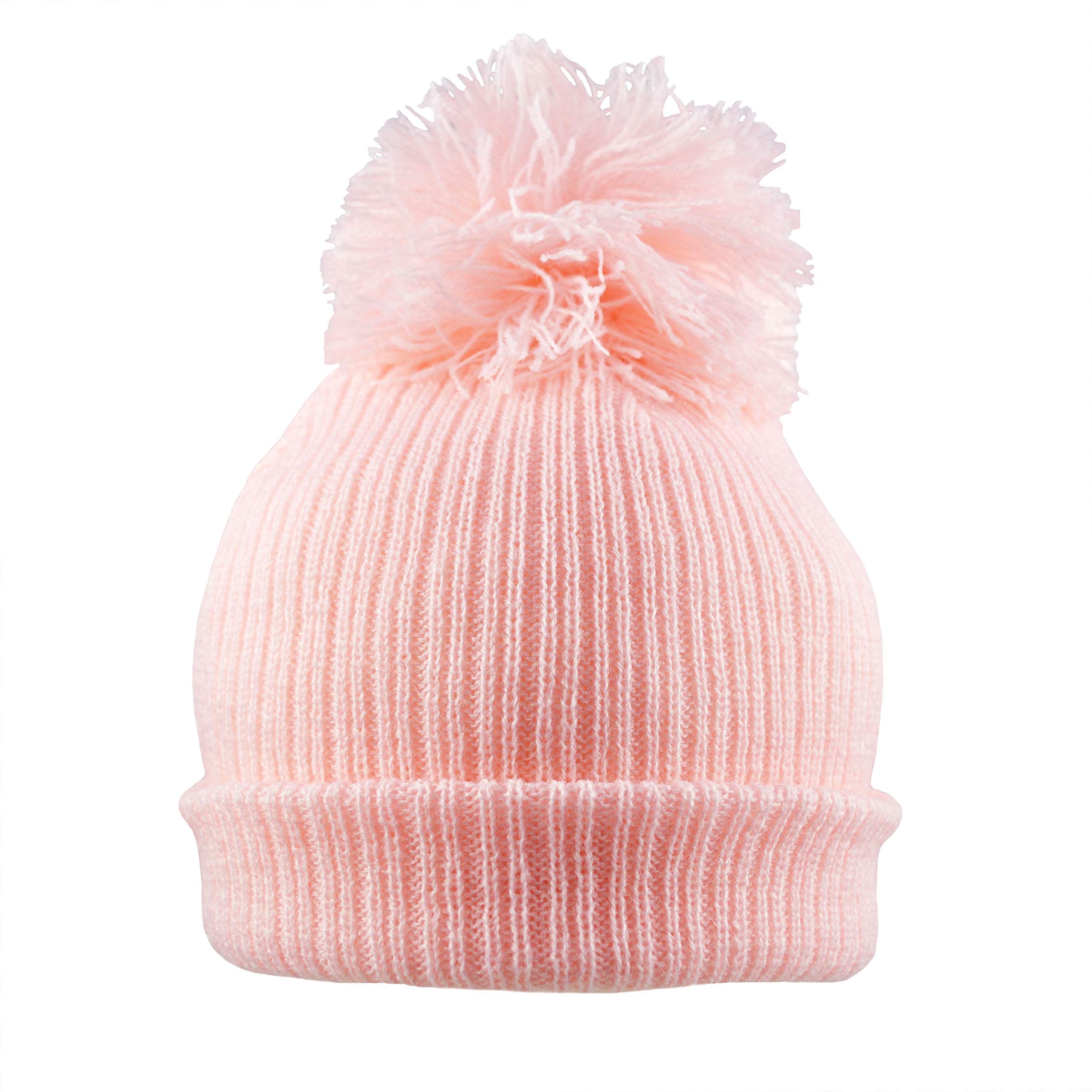 Pesci Baby Girls or Boys Pom Pom Hats Beanie Bobble Hat Ribbed Knitted Wooly Cap Newborn to 12 Months (Pink, 3-6 Months)