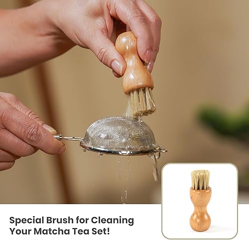 Miniatura 3 de Juego de 10 batidores de matcha, cuenco de matcha de 15 onzas con boquilla y soporte para batidor y taza medidora, cuchara y cuchara de bambú, tamiz