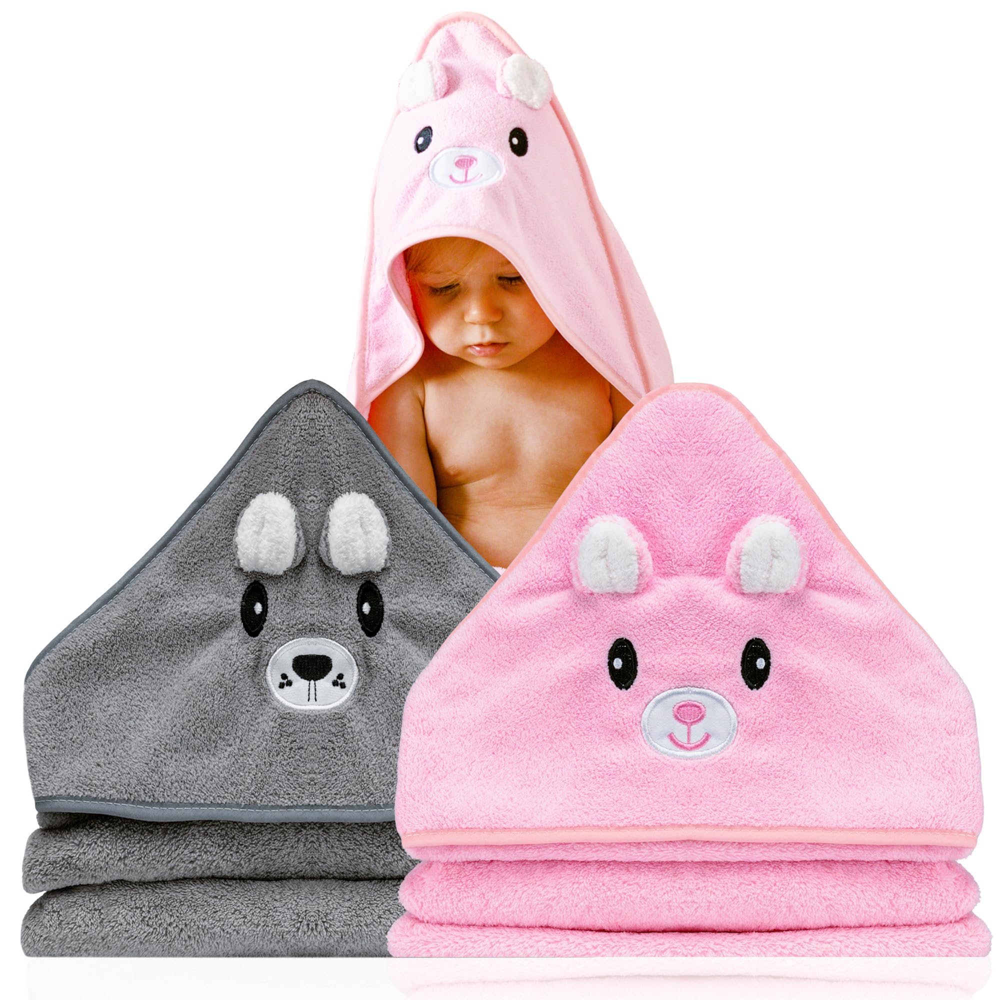 BABYBRIDGE 2 Stück Babyhandtuch mit kapuze 80x80cm - Erstausstattung neugeborene - Kapuzenhandtuch mit Tieren - Baby erstausstattung - Badetuch - Bademantel baby mit tieren - Handtuch