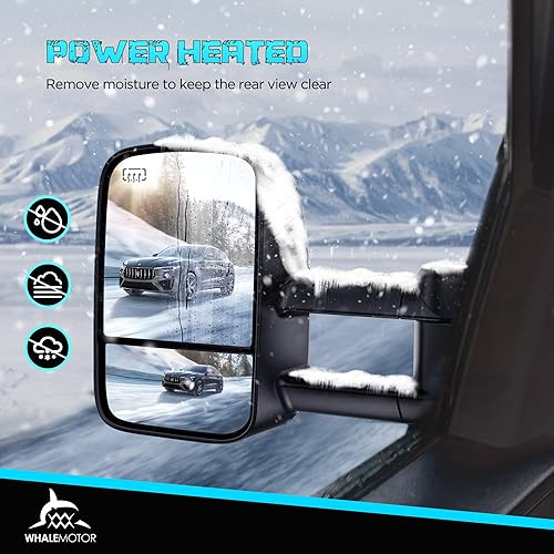 Miniatura 4 de Espejos de remolque calefactables compatibles con Chevy Silverado 1999-2002 y GMC Sierra 1500 2500 3500 HD, Tahoe Suburban Avalanche Yukon Denali,