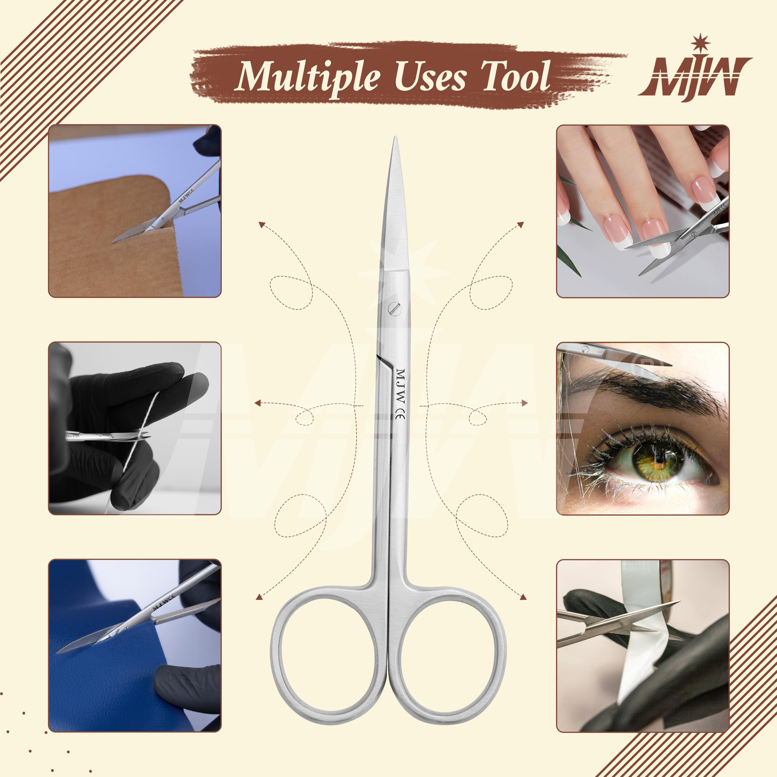 Ciseaux à ongles professionnels MJW pour femmes – Ciseaux de manucure et de cuticules pour les ongles des mains et des pieds, les sourcils et les soins du visage, en acier inoxydable droit