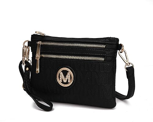MKF - Bolso tipo bandolera con correa de pulsera para mujer diseño de hombro de piel sintética con bolsillo pequeño color negro Geneve Black, Geneve