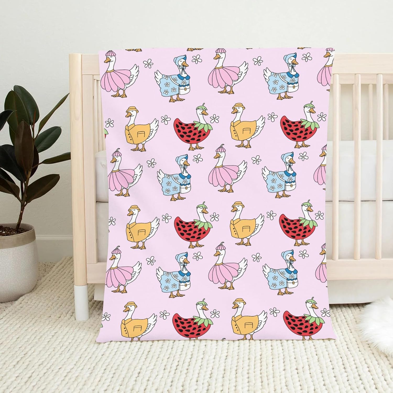 Cartoon Geese Daisy Floral Baby Boy Girl Blankets Flannel Fleece Nursery Cute Duck Strawberries Flowers Spring Bed Receiving Swaddle Breathable Toddler Infant Newborn Blanket for Crib Stroller