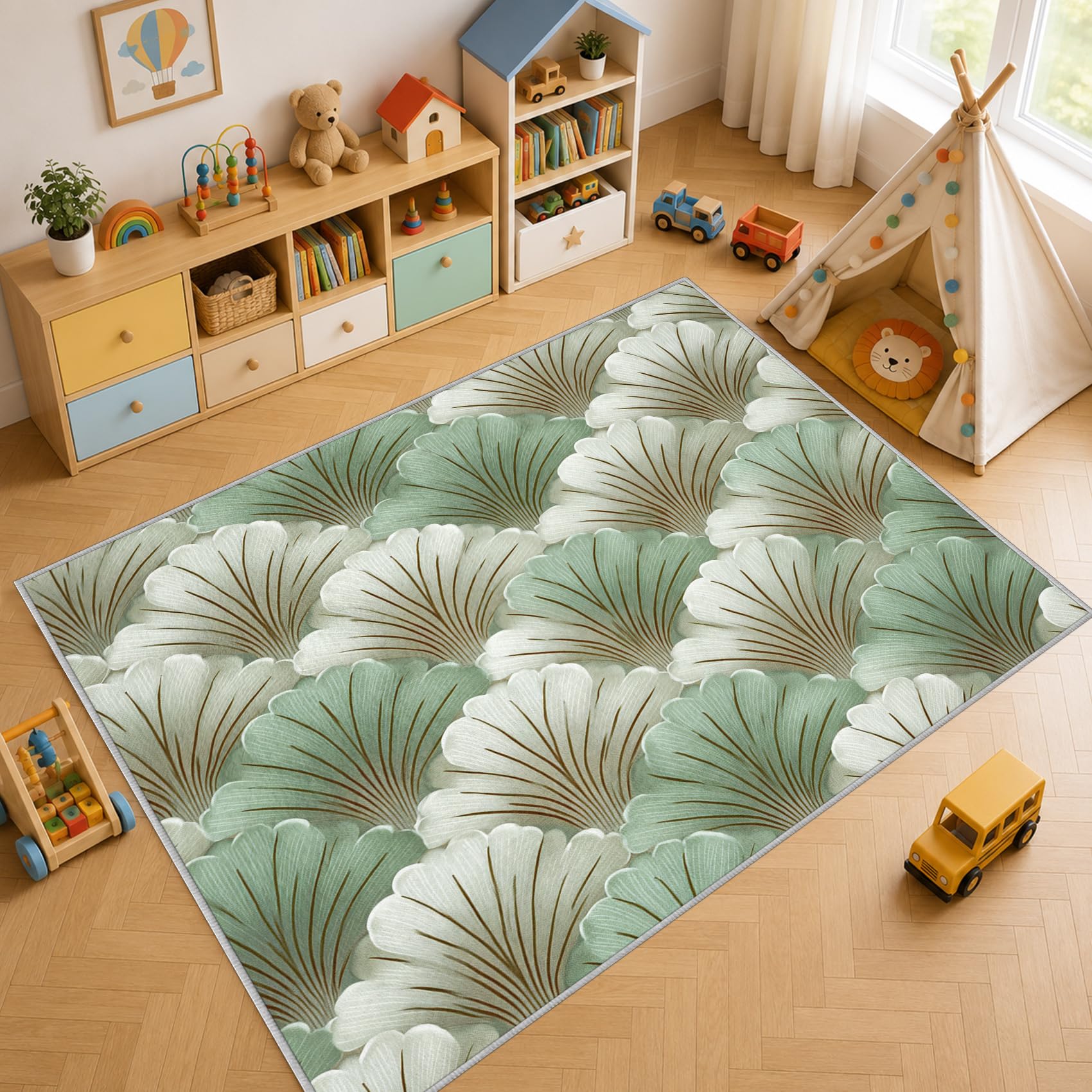 Tapis Salon Feuille Ginkgo 240x300cm Lavable en Machine Antidérapant