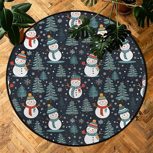 Miniatura 7 de Alfombra redonda de muñecos de nieve de Navidad con bastones de caramelo de 3 pies, lavable a máquina, alfombras circulares para comedor,