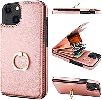 Vista 12 de Folosu Compatible con iPhone 13 Funda cartera con tarjetero con rotación de 360°, soporte de anillo de dedo con función atril, bloqueo RFID, piel