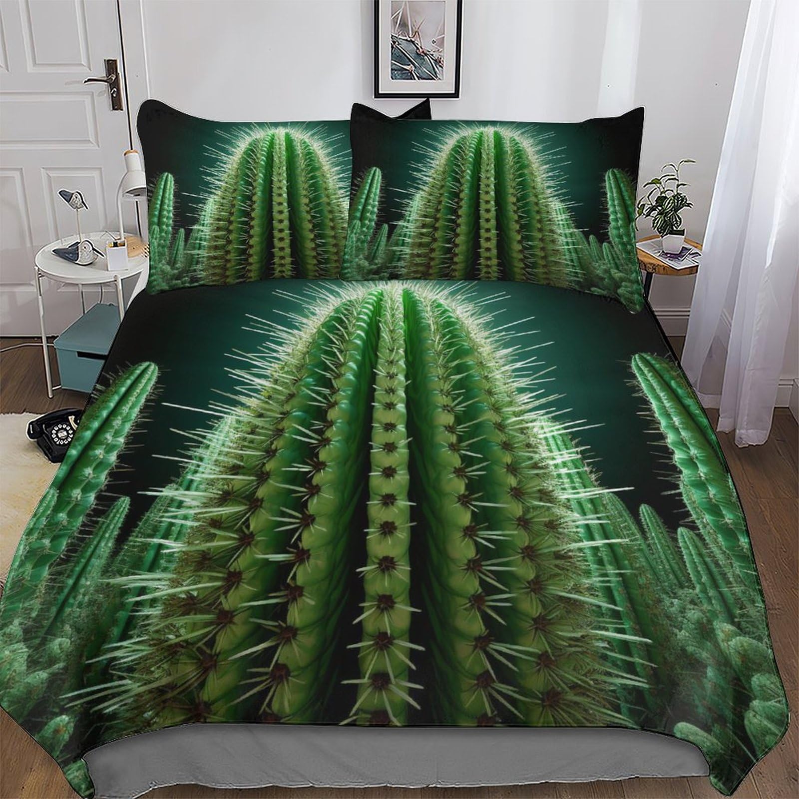 LLXXHH Cactus Bedding Set 3D Print Duvet Cover for Teens Boys And Girls Quilt Cover Soft Microfiber Comforter Cover 3 Piece Double (200x200cm)