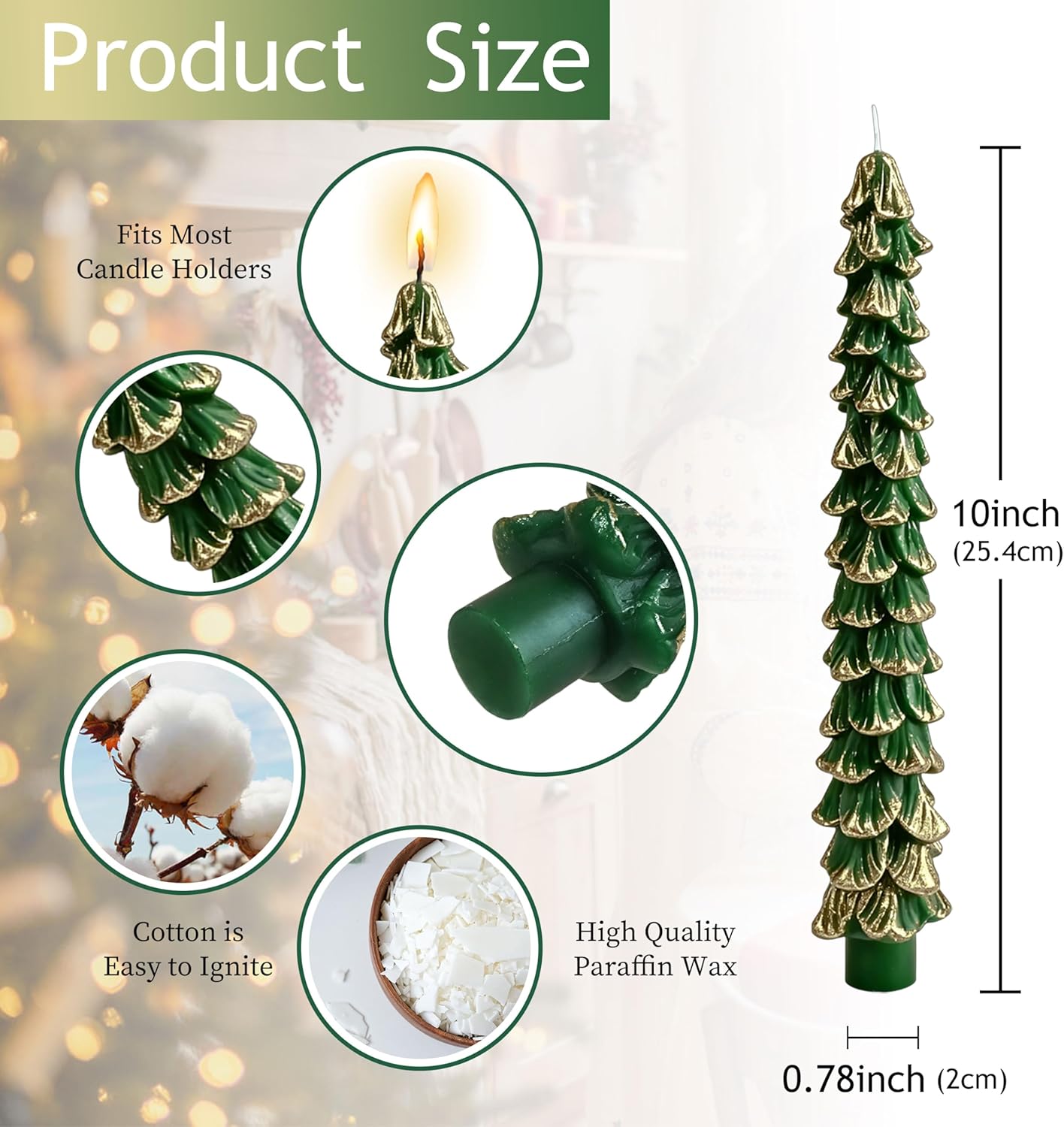 Christmas Tree Taper Candles 10 Inch Tree Shaped Unscented Candles White Taper Candles Handmade Candle 5 Inch Short Candle Sticks for Christmas Home Decor Party