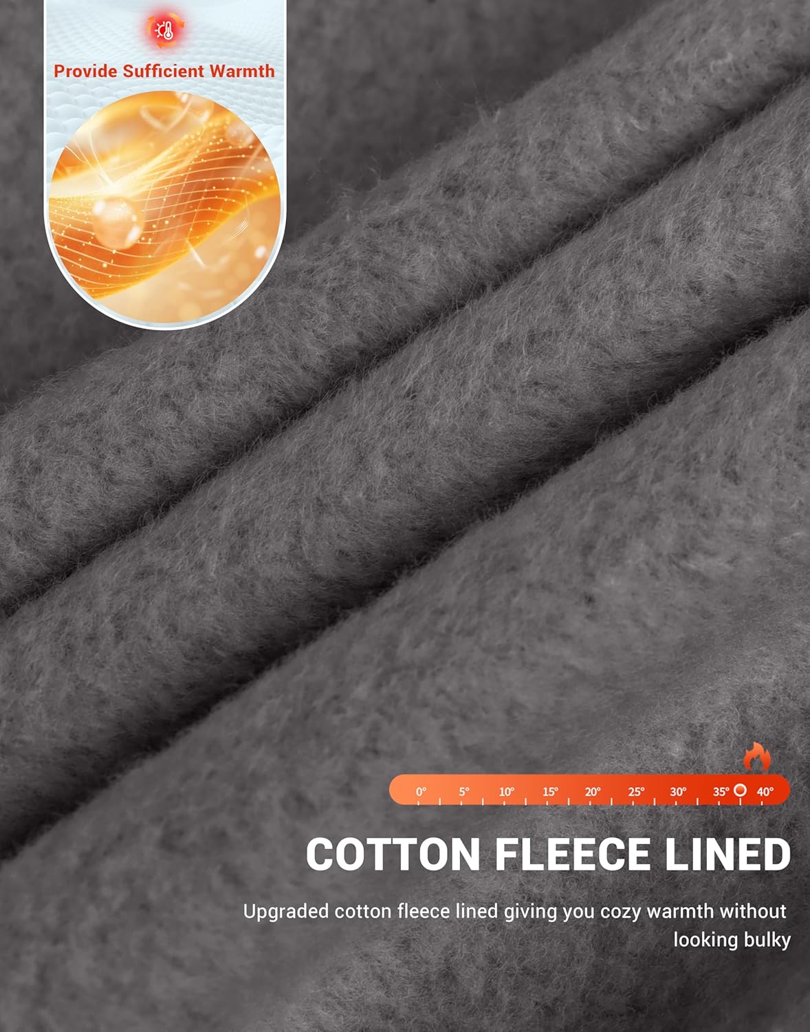 Men's Cotton Fleece Lined Joggers with Zipper Pockets Athletic Workout Gym Lounge Sweatpants Winter Warm Pants - Image 5