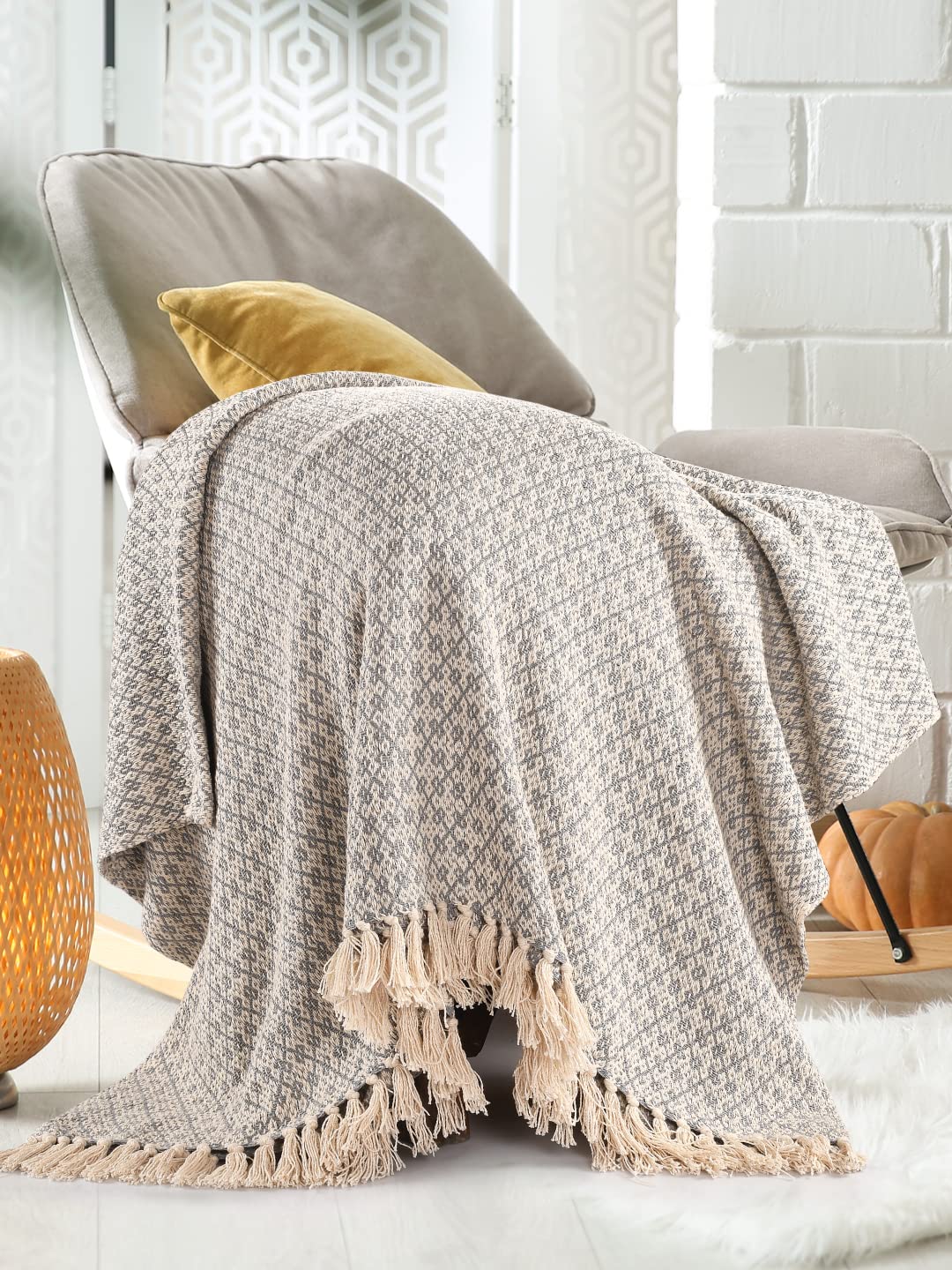 Sashaa World Beige Cotton Throw - Cozy Comfort -17