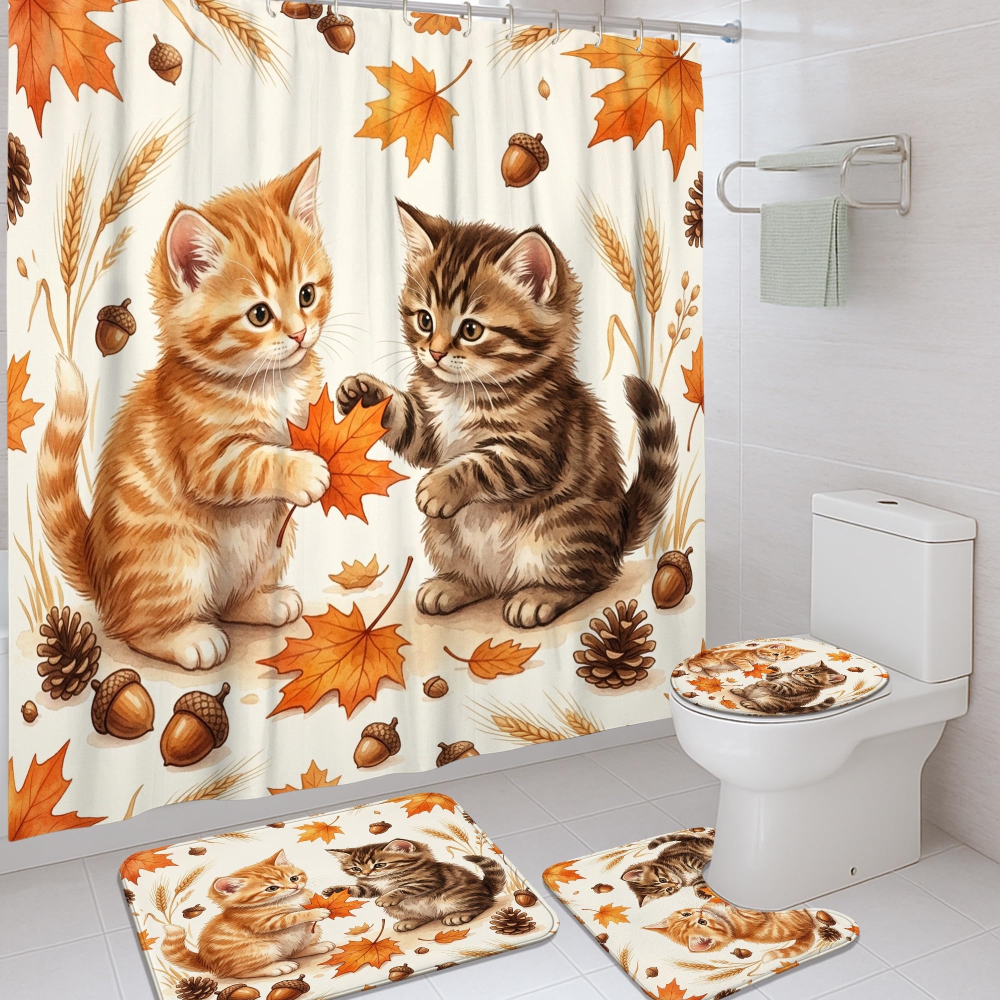 Rideau de douche en polyester imperméable motif chatons d'automne 183x183 cm