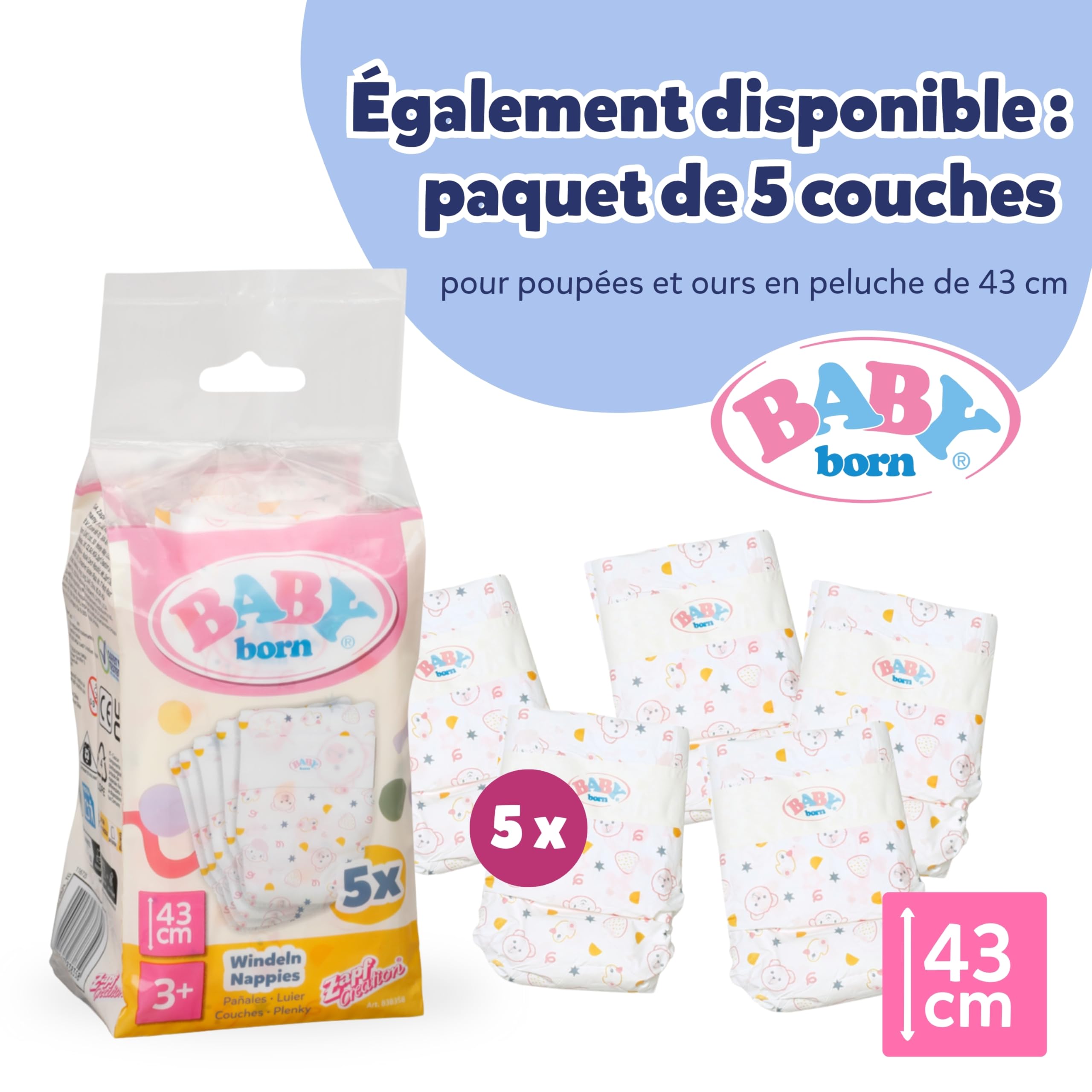 BABY born Sac à langer – Sac à langer pour poupées avec motif fleuri – Inclut tapis à langer, couche & boîte de poudre – Accessoire de poupée haut de gamme – Pour poupées de 36 cm & 43 cm