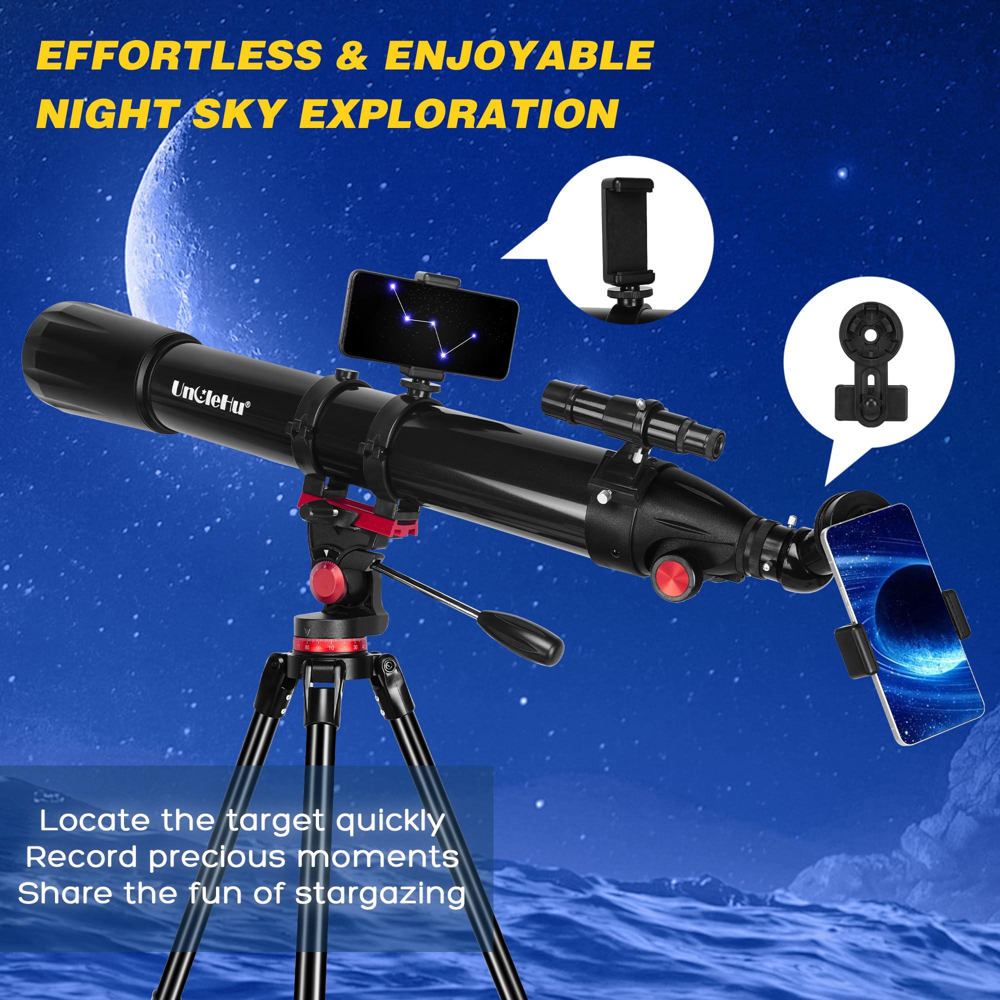 Telescopio per astronomia adulti principianti, 36X-450X, telescopi astronomici rifrattori portatili professionali da 90mm di apertura/900mm con treppiede&adattatore per telefono&borsa da trasporto