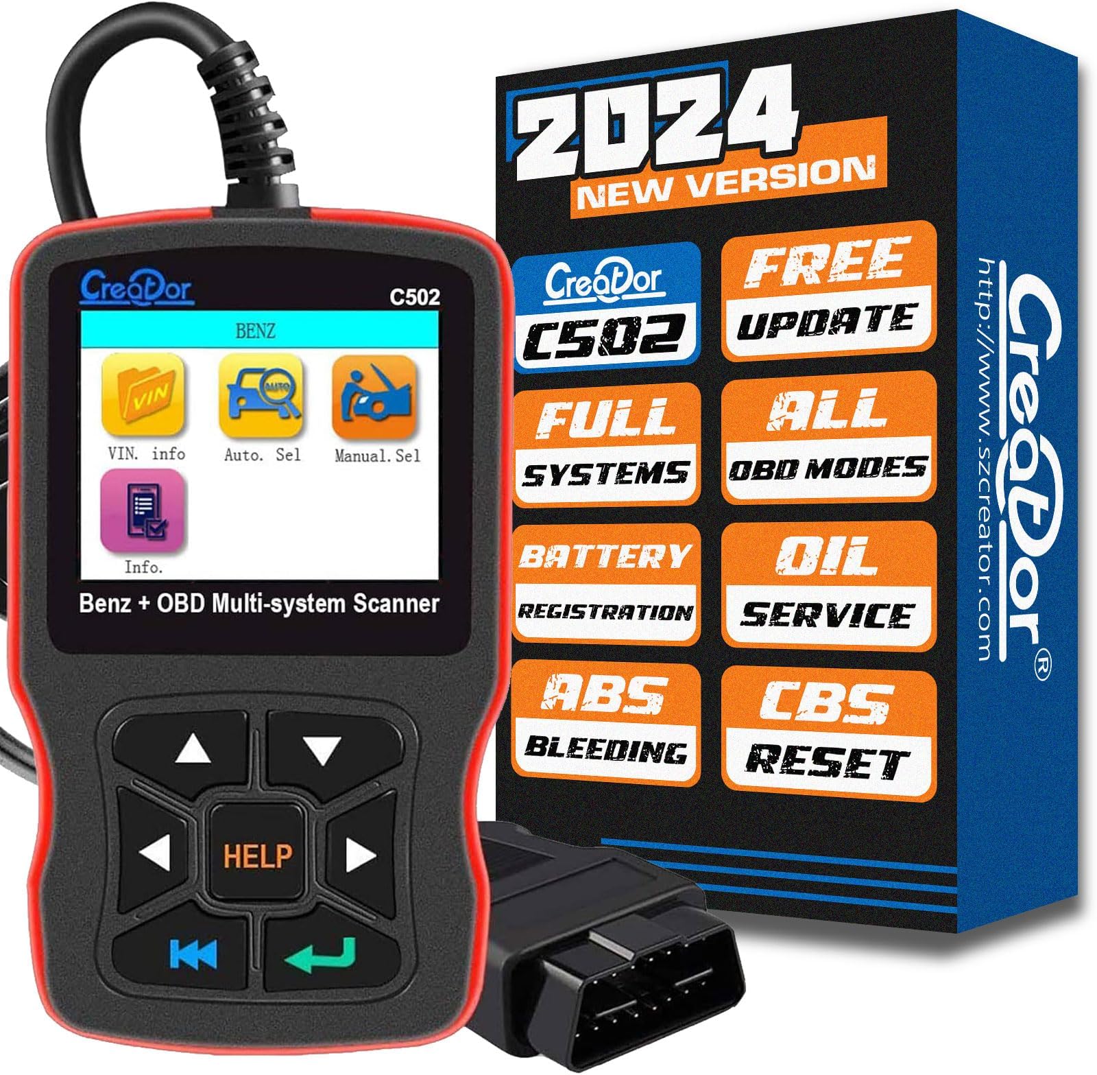 C502 OBD2 Diagnostic Scanner for Mercedes-Benz Check Engine Light EPB ABS SRS Multi-System Diagnostic Tool Code Reader OBD-II Communication Modes 1-10