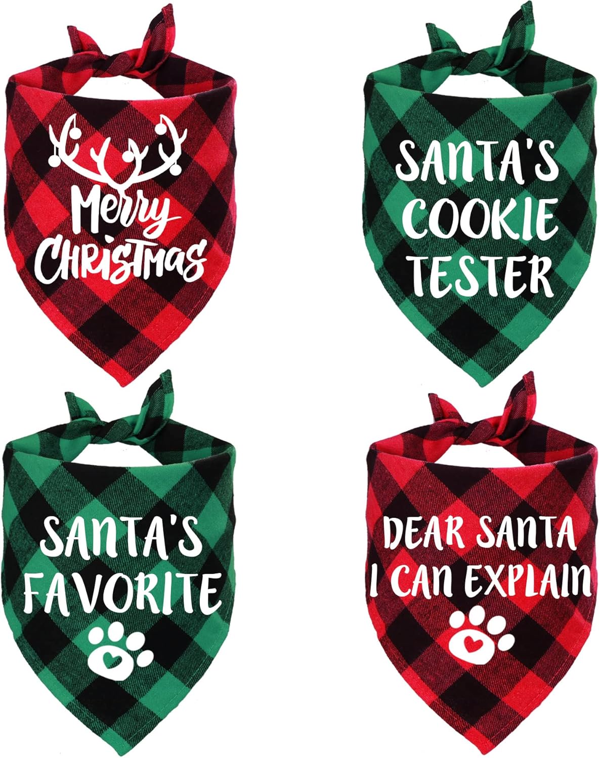 STMK Christmas Dog Bandana, 4 Pack Christmas Plaid Dog Bandanas Scarf Christmas Dog Bandanas