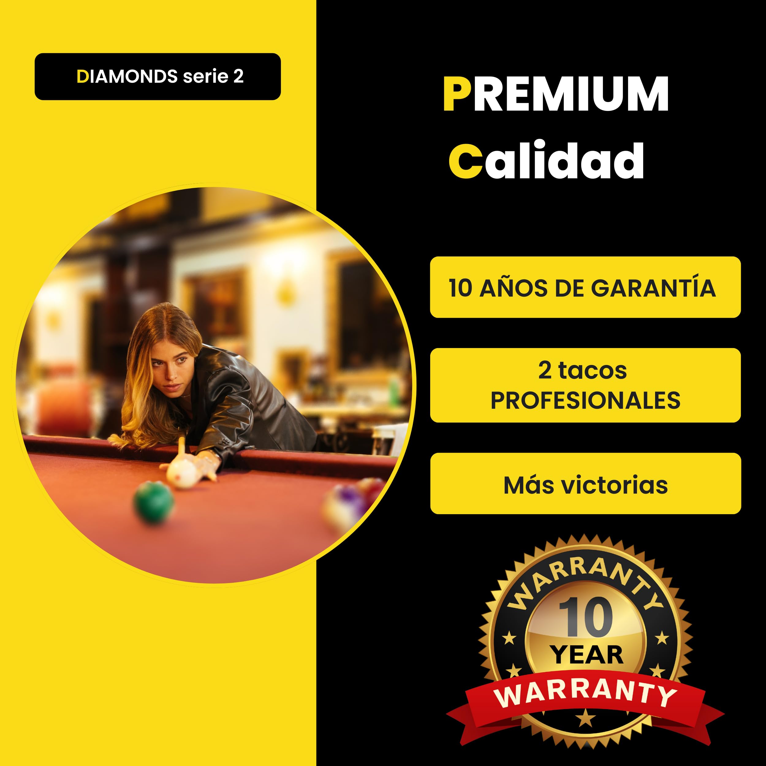 Juego de 2 Varillas de Billard Americano – Cola de Billar de Madera de Arce Macizo, Flexible y Resistente para Mayor Control y precisión – Diseño Original