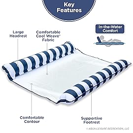 Aqua 2-in-1 Catalina XL Pool Float & Water Hammock - 1-2 Person, Multi-Purpose Inflatable Pool Floats for Adults - Patented Thick, Non-Stick PVC Material - Navy/White Stripe