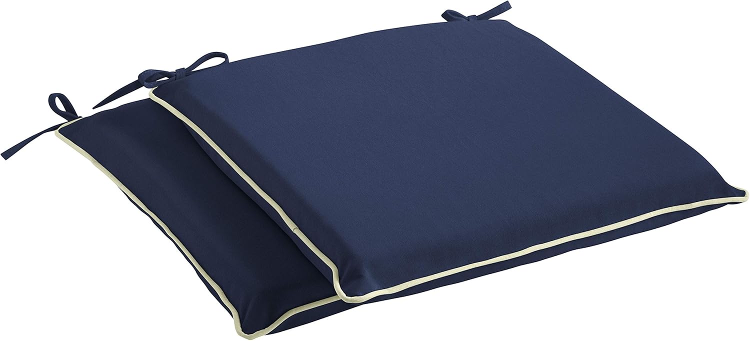 Sorra Home Sunbrella Corded Chair Pad (Set of 2) - Fade & Water Resistant, Outdoor & Indoor Seat Cushion with Chair Ties for Patio Furniture - Canvas Navy (20" x 20" x 2")