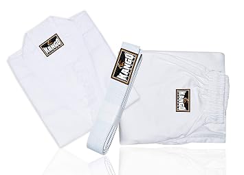 Karate Uniform 8oz for Kids & Adults Midweight Student Karate Gi Martial Arts Uniform Free Belt White, Size 000/110CM 35"-3 7"