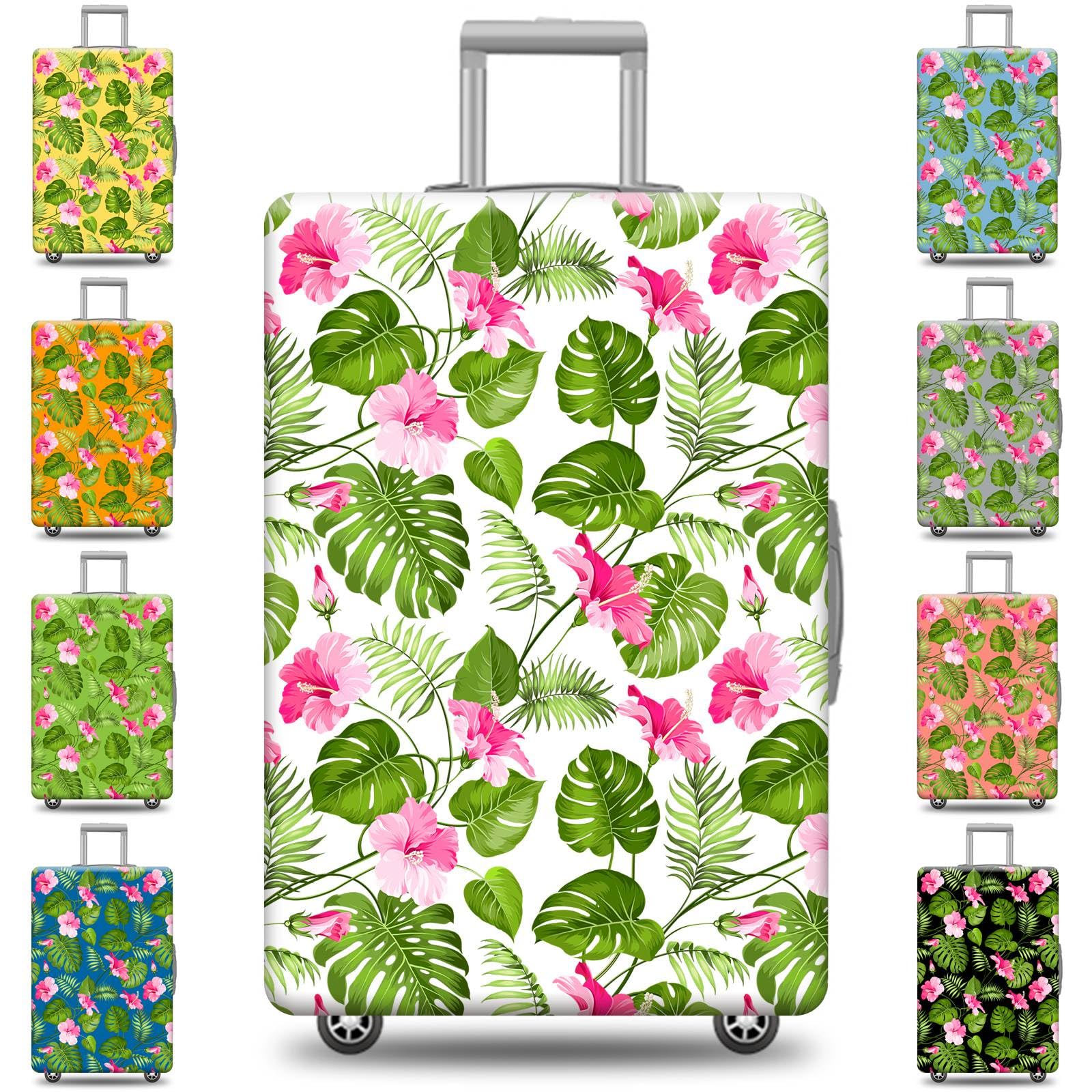 GUGLILI Custom Hawaiian Suitcase Cover Tropical Plants Green Leaves Floral Travel Luggage Cover Tropical Print Washable Suitcase Protector, 4 Size 17