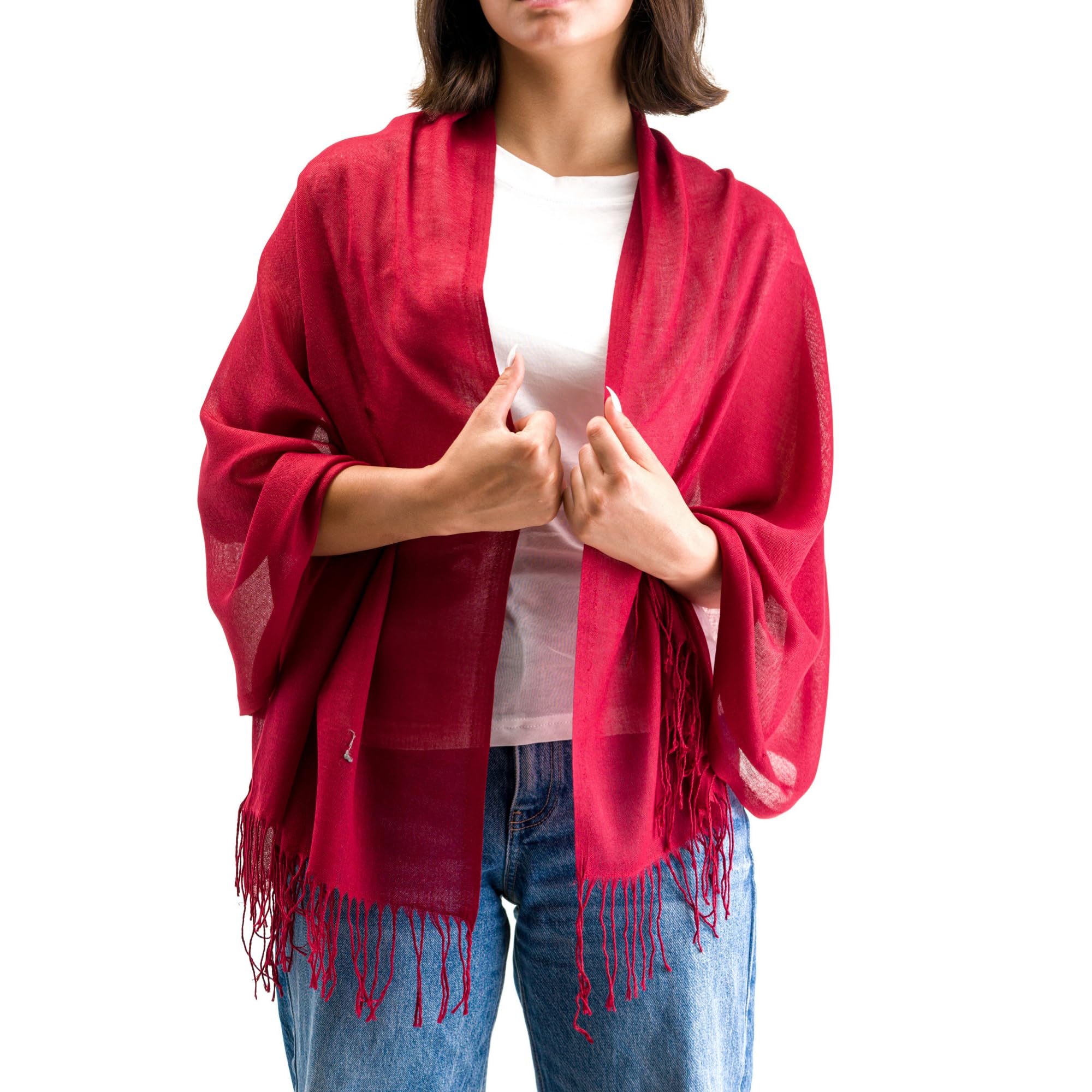 Moxvio Women's Vivid Burgundy 2 Pcs Pashmina Shawls And Wraps, Scarves & Wraps, Shawls And Wraps For Wedding Shawls And Wrap, Chiffon Scarf, Cotton Pashmina Shawl, Scarf For Uk