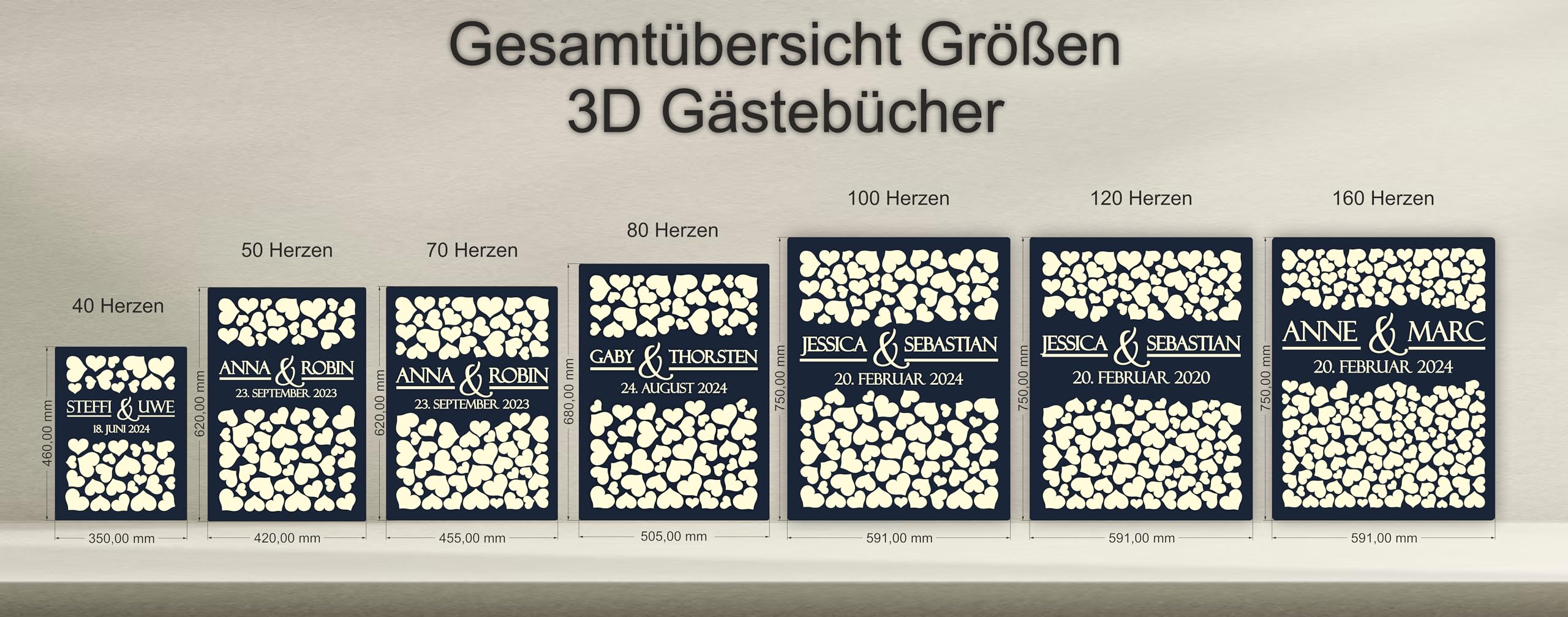 Personalisiertes 3D Gästebuch Mit Holzherzen - Hochzeit Geburtstag