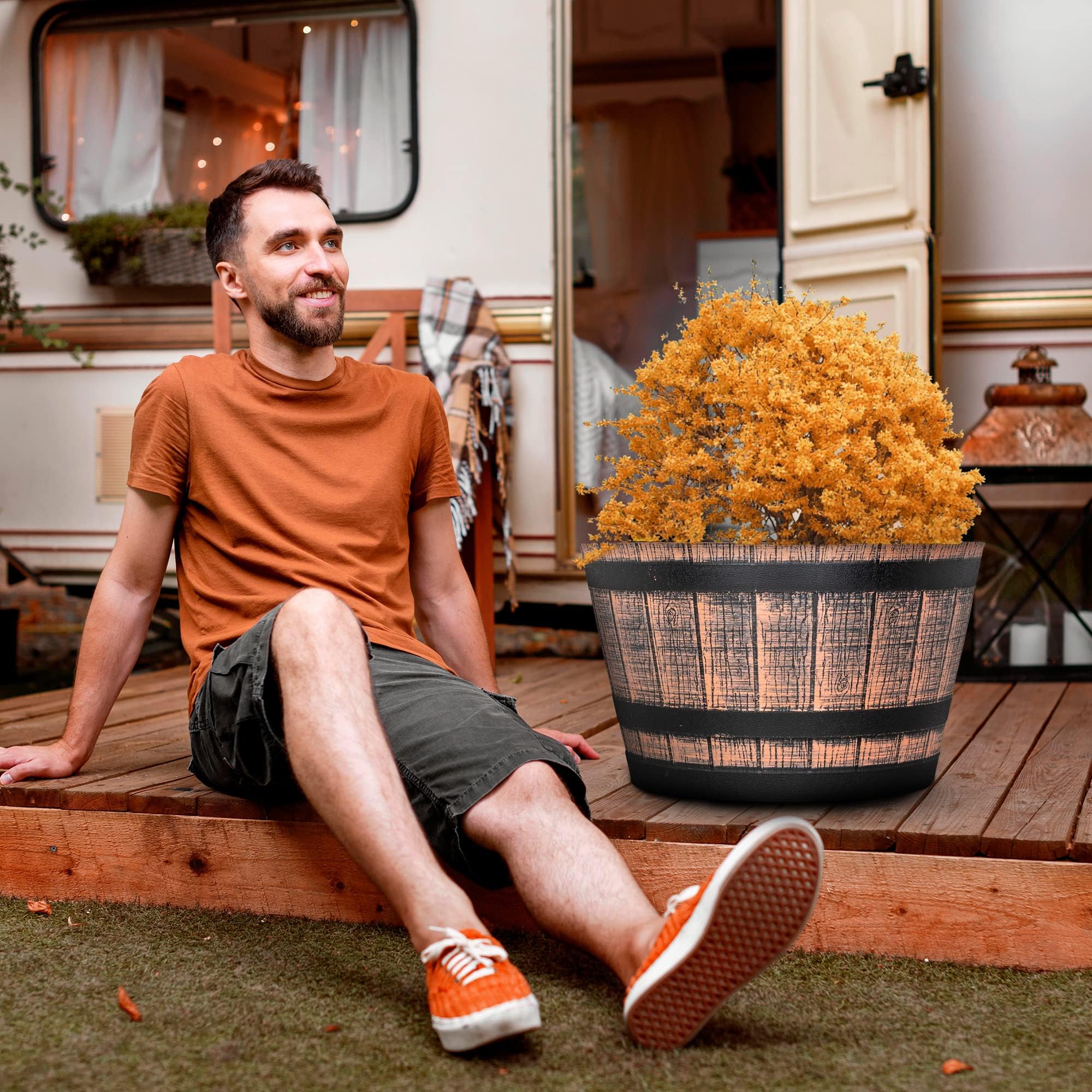 SG Traders Large Half Barrel Cask Planter, Indoor Plant Pot with Drainage Holes, Flower Pots Outdoor Garden Planters - Image 7
