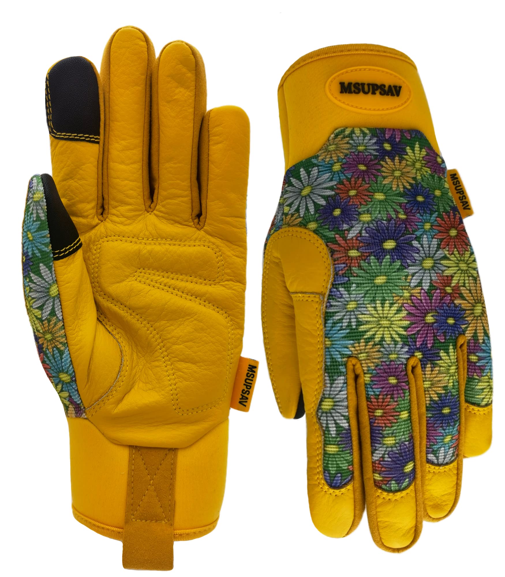 Guantes de jardín resistentes a las perforaciones y espinas con agarre, guantes de jardinería MSUPSAV para mujer (flores coloridas, medianas)