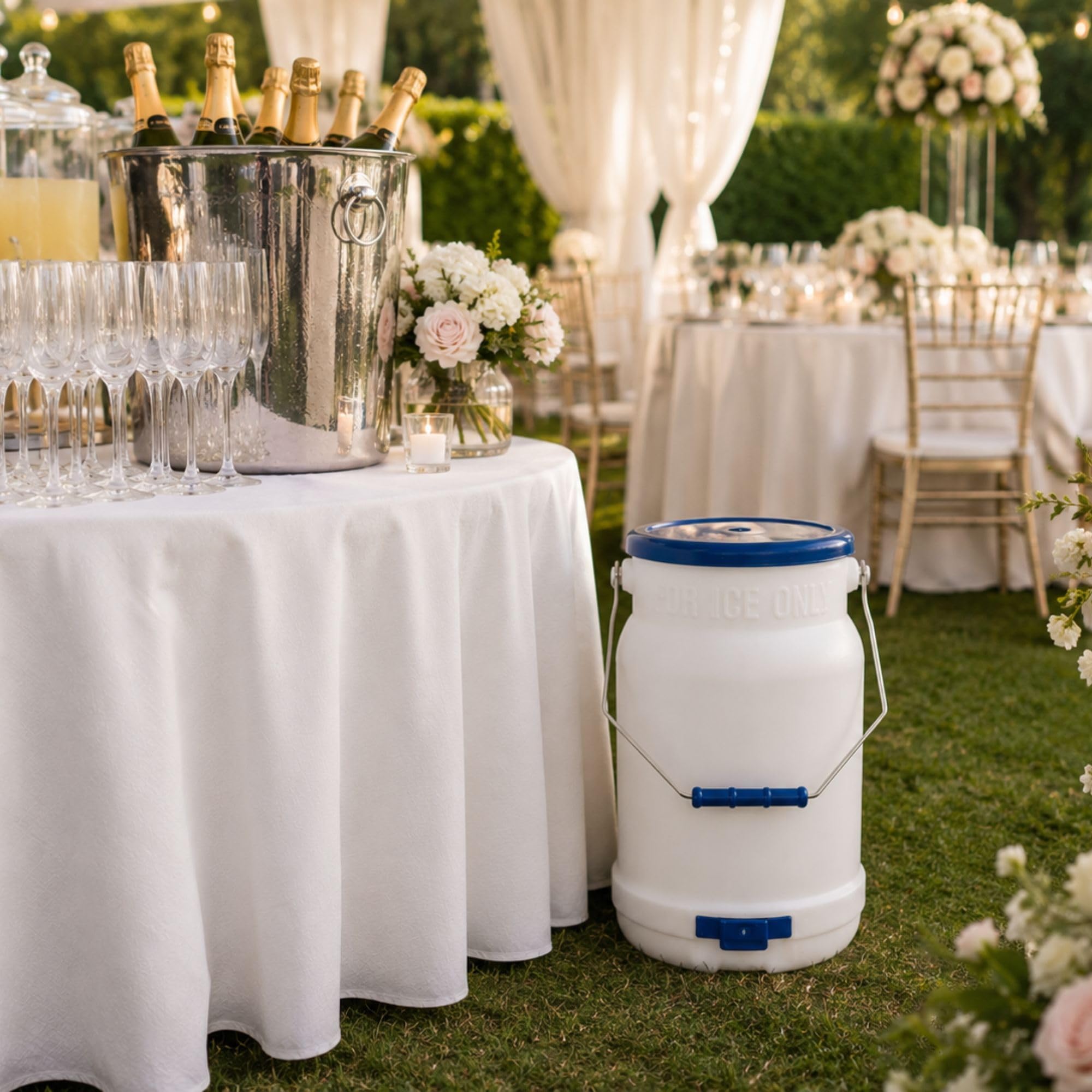 Restaurantware RWT0858 Met Lux okrągła biała plastikowa torba na lód - z pokrywką, uchwyt montażowy - 1 pudełko na liczenia