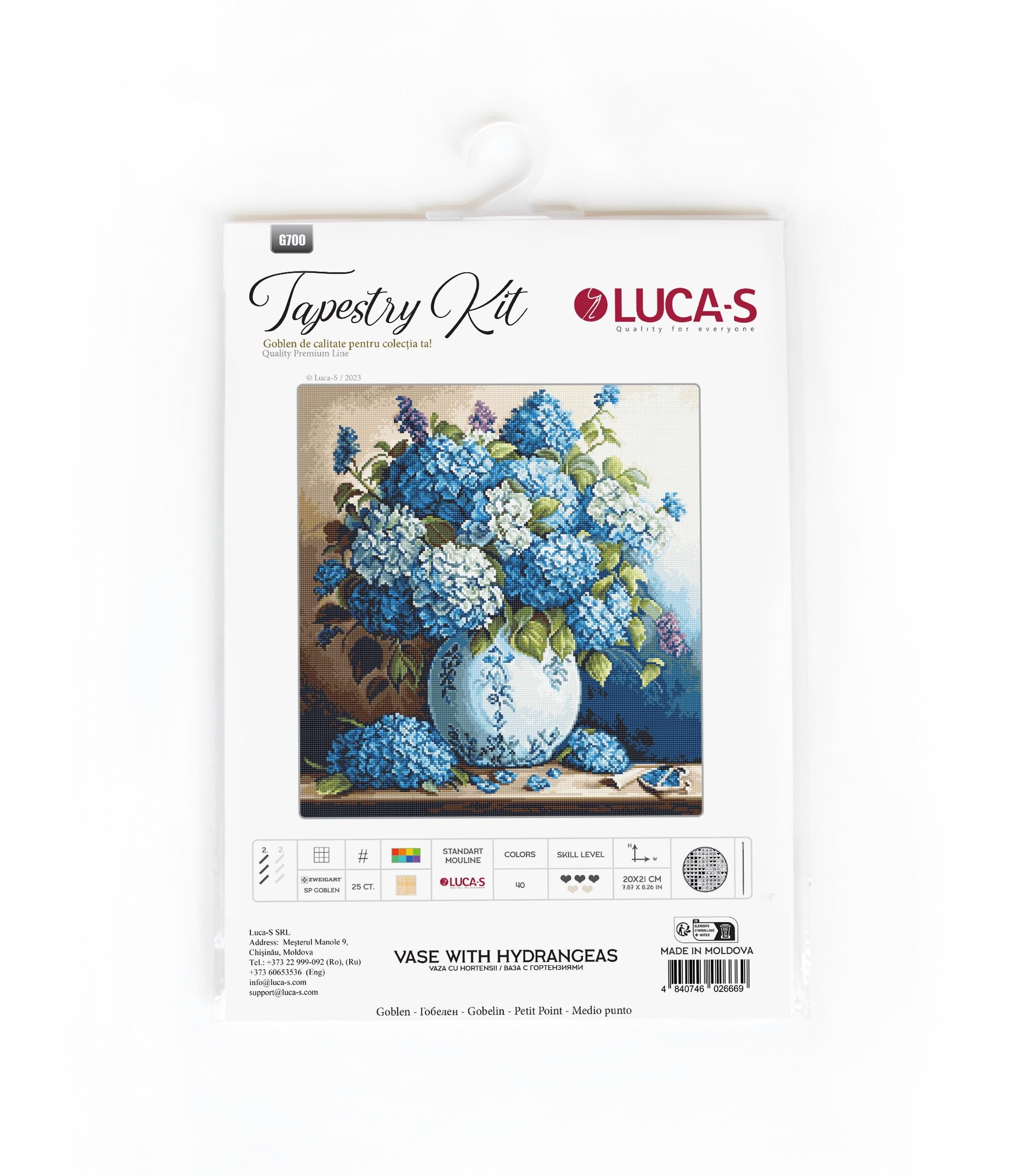 Luca-S Gobelin Stickpackung Vase mit Hortensien Zählmuster, Multifarbig