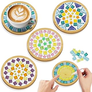 Tumwisk Mosaic Tiles, 4 Sets DIY Glass Mosaic Tiles for Crafts,4 Styles of DIY Mosaic Coaster Kit Material Package for Adults Handmade Home Table Desk Decoration Housewarming Present
