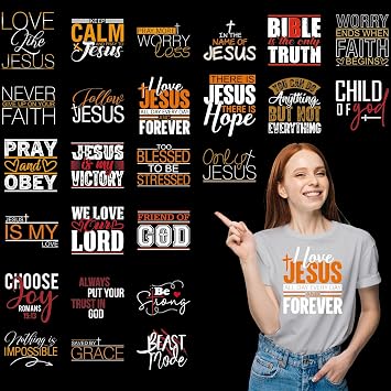 25Pcs Christian Dtf Transfers Ready to Press Faith-Based Sayings Iron on Transfers for Tshirts Easter Christian Transfer Vinyl Stickers for Clothing Pillows Bag DIY Crafts