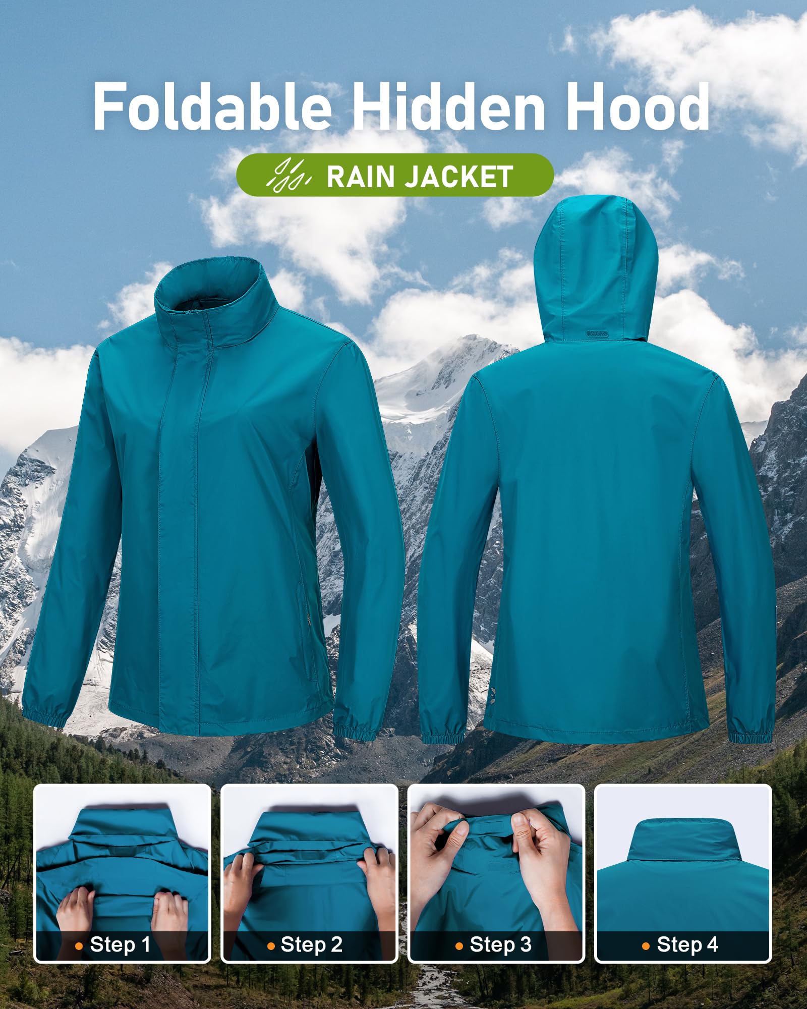 Outdoor Ventures Regenjacke Damen Wasserdicht Windbreaker Leicht Übergangsjacke mit Kapuze Packbar Fahrradjacke Outdoorjacke