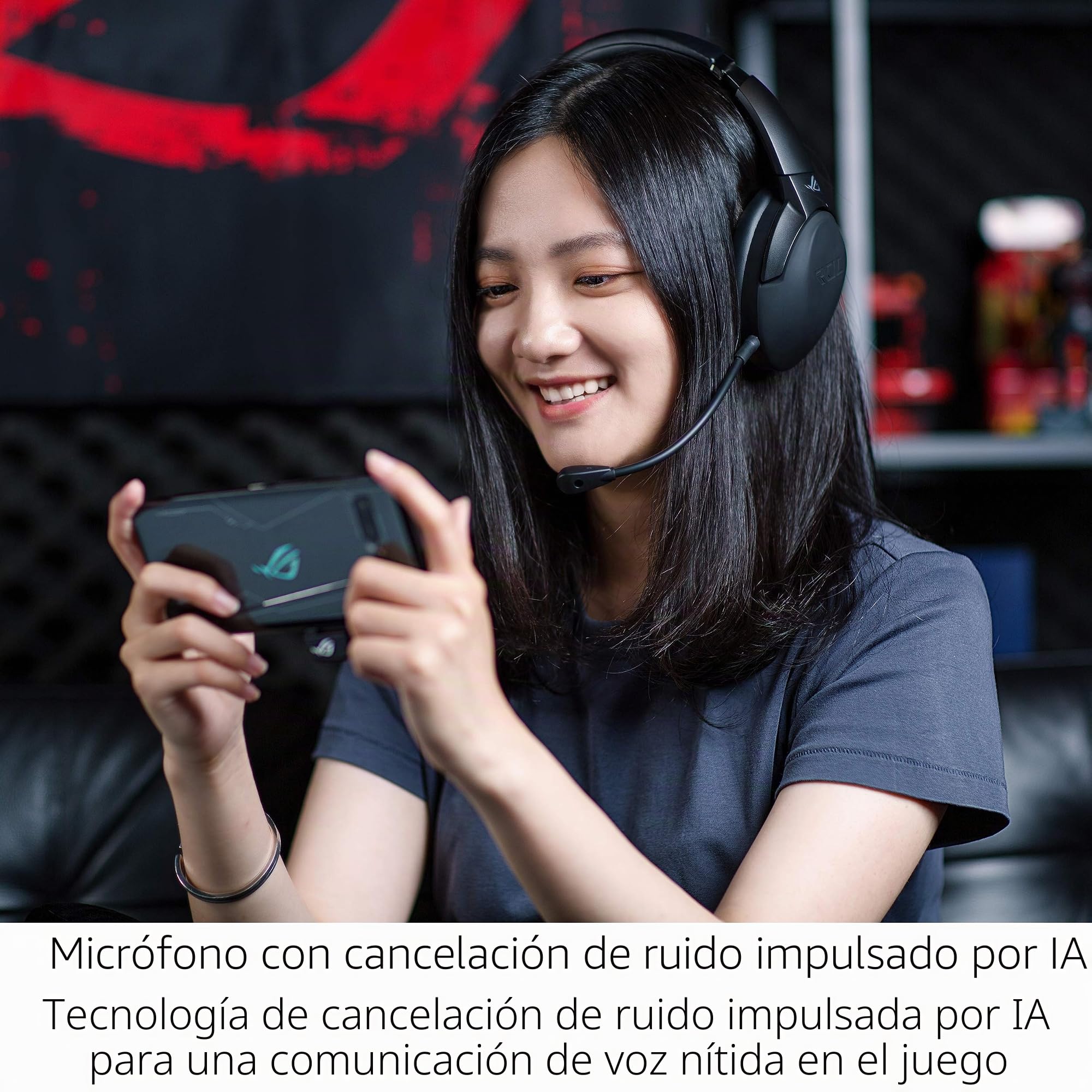 ASUS ROG Strix GO 2.4 - Auriculares de Gaming inalámbricos (2.4 GHz USB-C, micrófono con cancelación de Ruido por IA, compatibles con PC, Mac, Nintendo Switch, Dispositivos Inteligentes y PS4) - Negro
